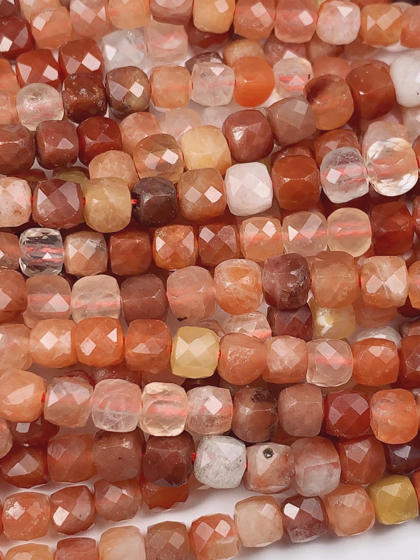 4mm Grade AAA+ Natural Red Rutilated Quartz Faceted Cube Square Beads 15.5" Strand