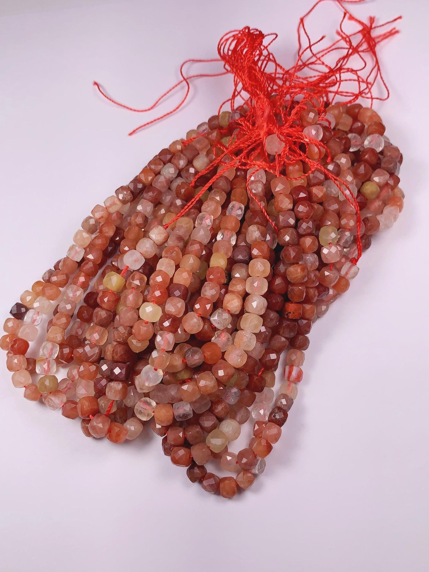 4mm Grade AAA+ Natural Red Rutilated Quartz Faceted Cube Square Beads 15.5" Strand