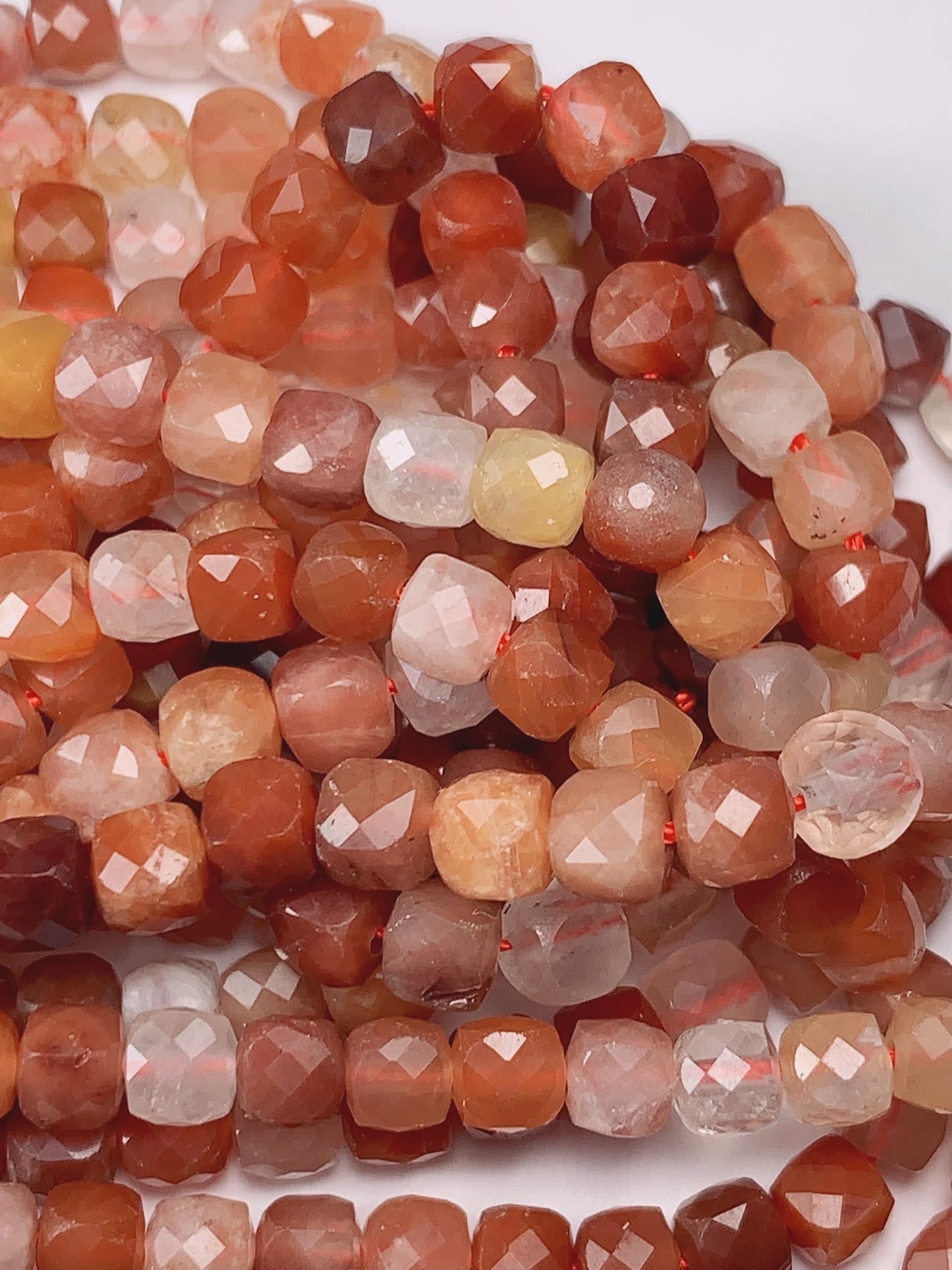 4mm Grade AAA+ Natural Red Rutilated Quartz Faceted Cube Square Beads 15.5" Strand