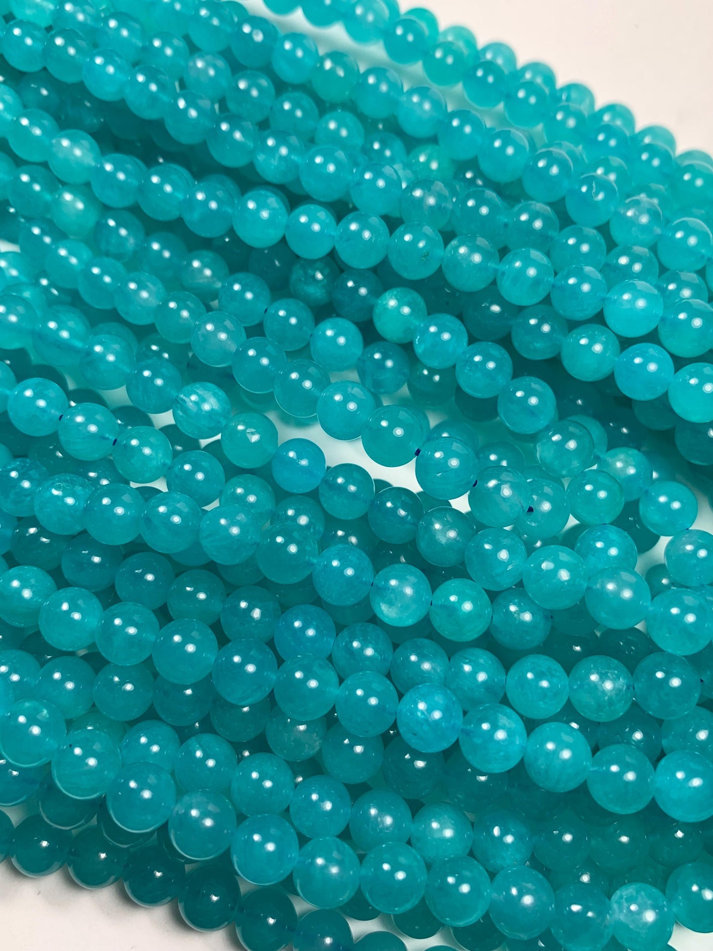 AAA Natural Translucency Blue Amazonite Gemstone Smooth Round Beads Smooth 15.5 Strand