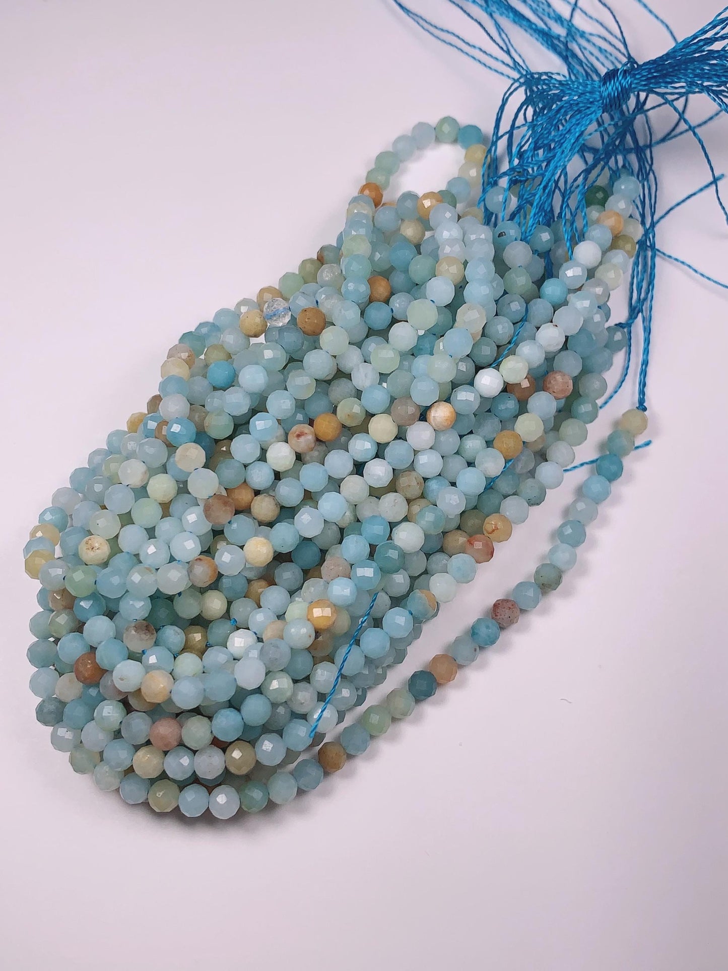 4mm Good Color Genuine Natural Blue Yellow Amazonite Faceted Round Beads 15.5" Strand