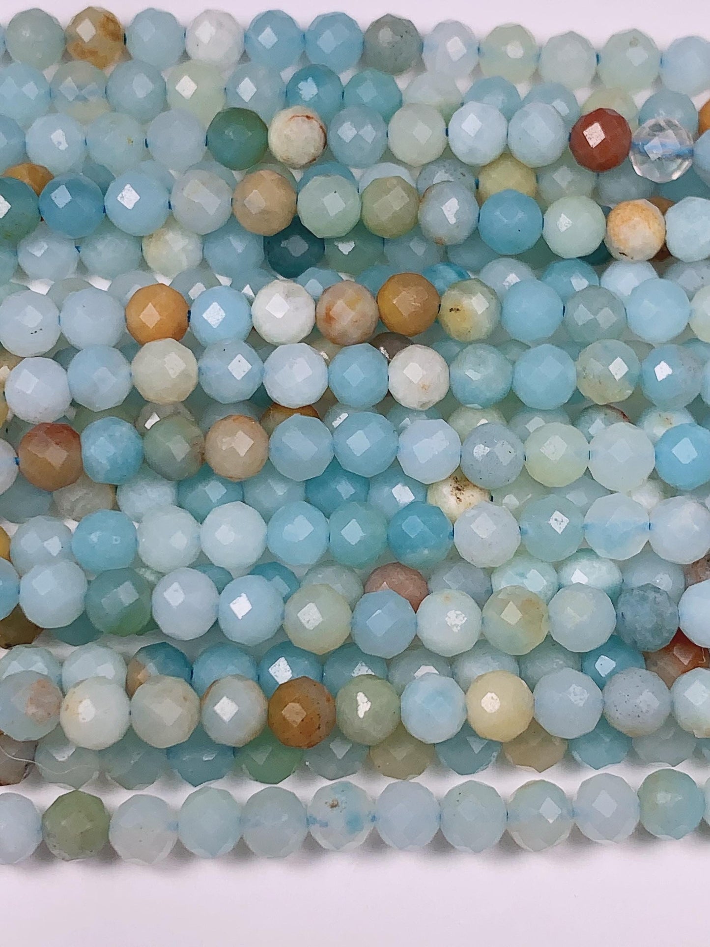 4mm Good Color Genuine Natural Blue Yellow Amazonite Faceted Round Beads 15.5" Strand