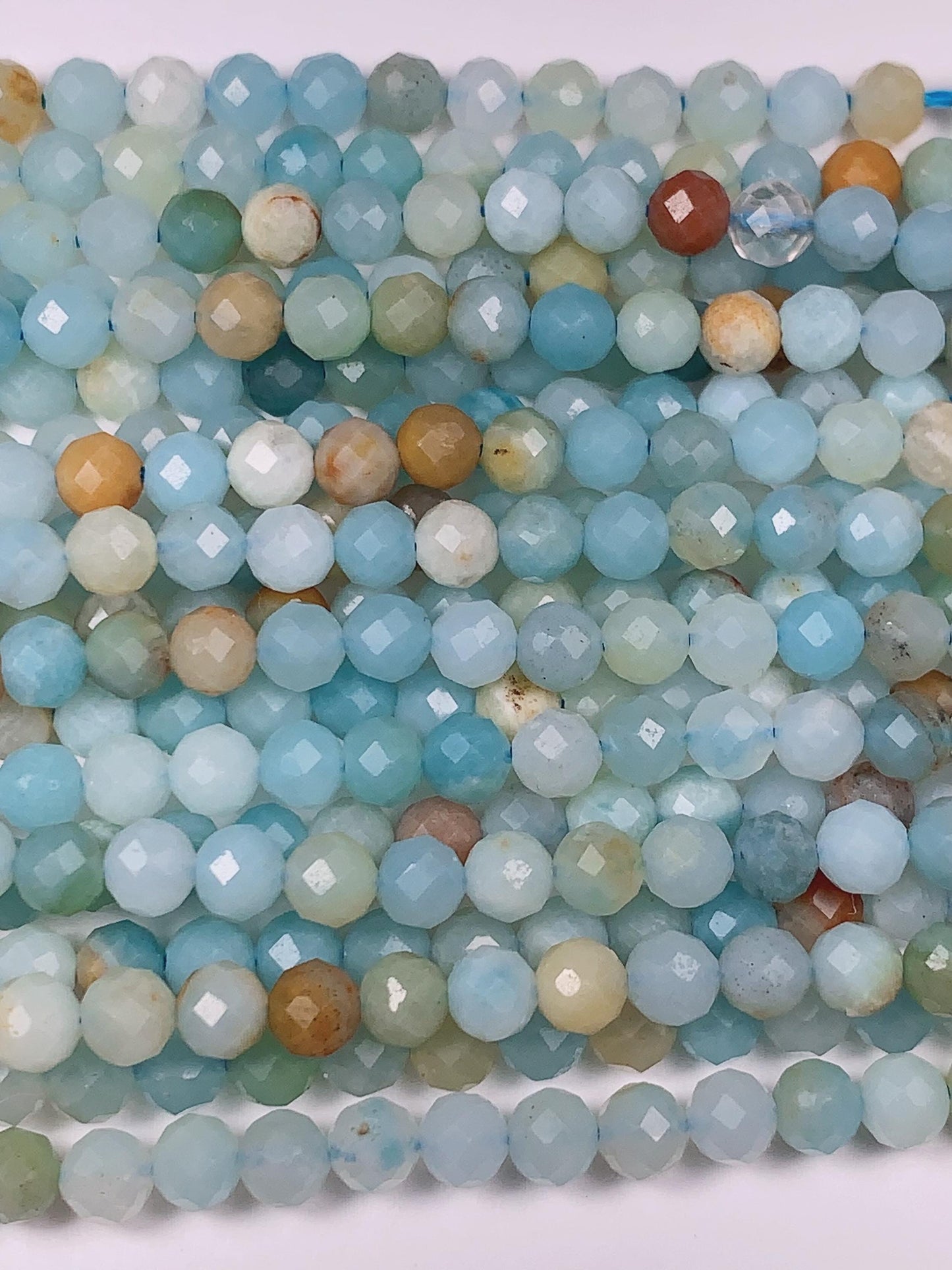 4mm Good Color Genuine Natural Blue Yellow Amazonite Faceted Round Beads 15.5" Strand