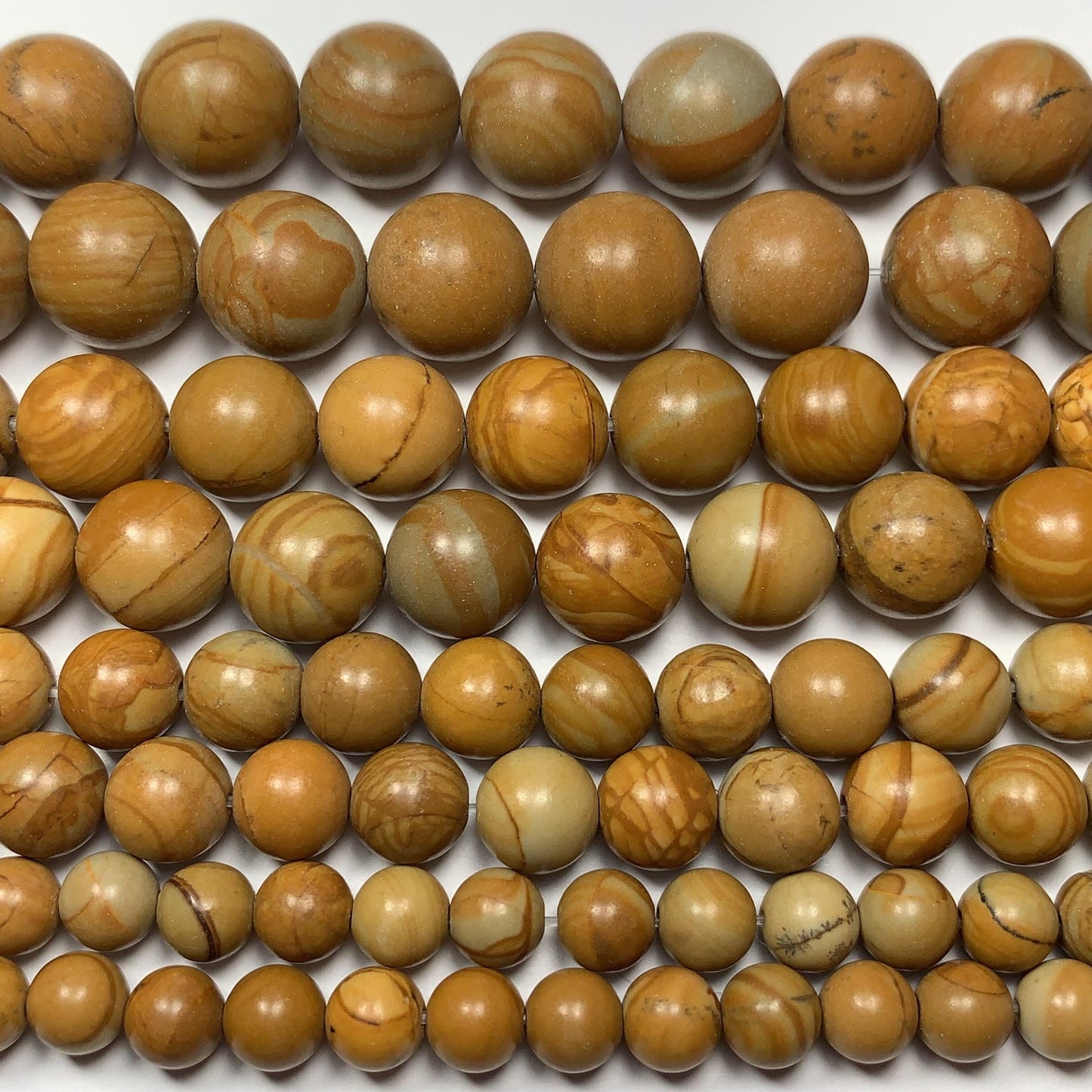 Natural Yellow Wood Grain Jasper Beads: Smooth Round, 15.5" Strand