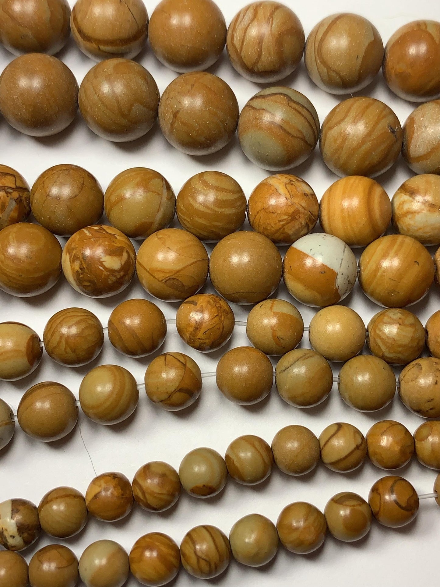 Natural Yellow Wood Grain Jasper Beads: Smooth Round, 15.5" Strand