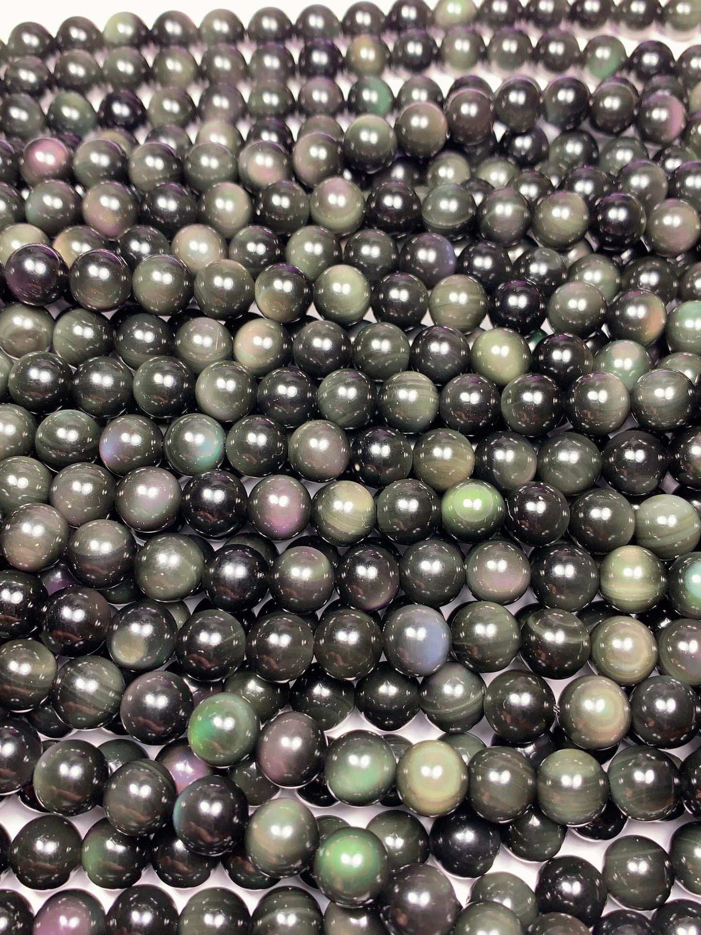AAA+ Rainbow Natural Obsidian Smooth Round Bead Strand 15.5" Gemstone 6mm 8mm 10mm 18mm