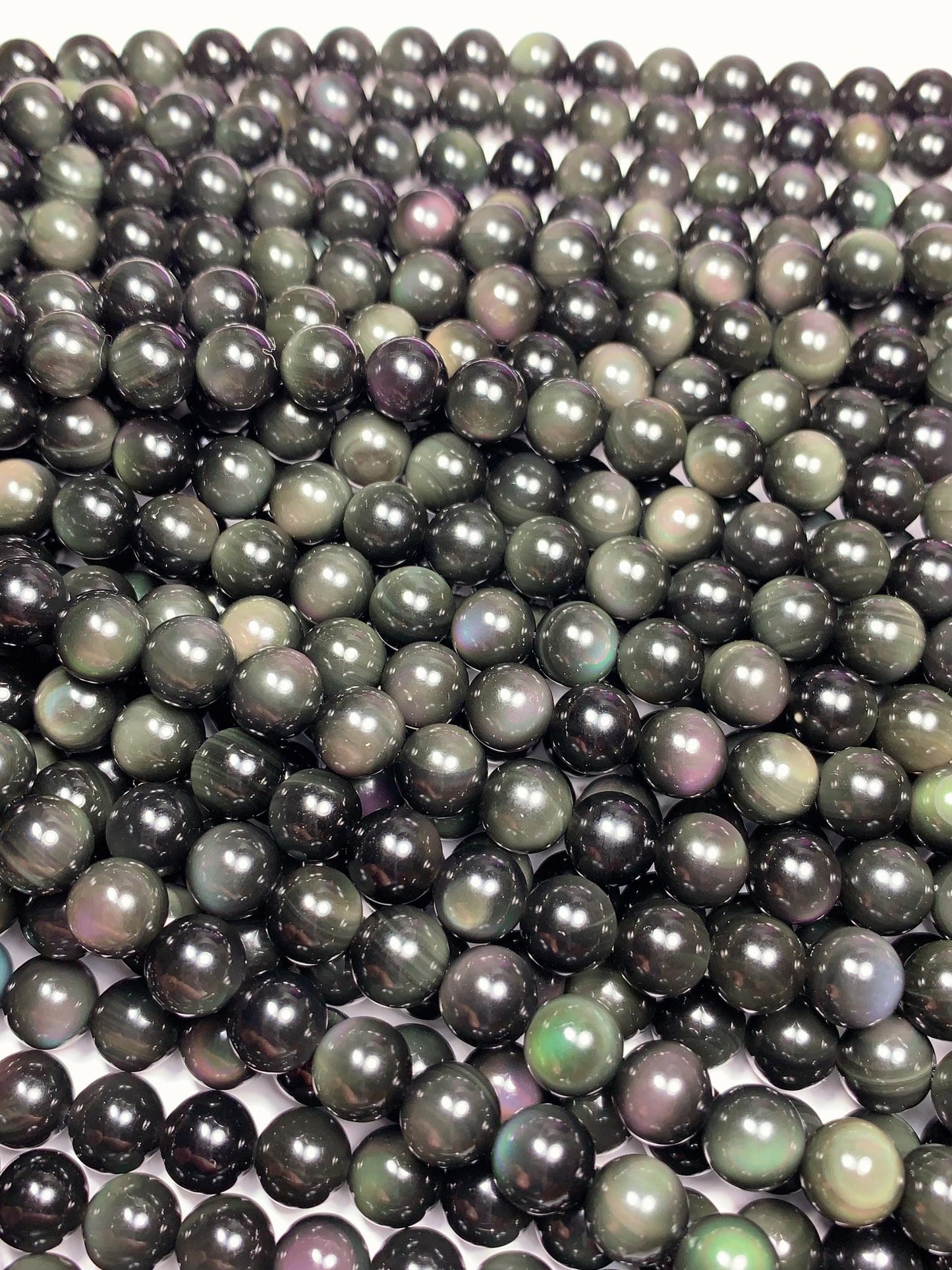 AAA+ Rainbow Natural Obsidian Smooth Round Bead Strand 15.5" Gemstone 6mm 8mm 10mm 18mm