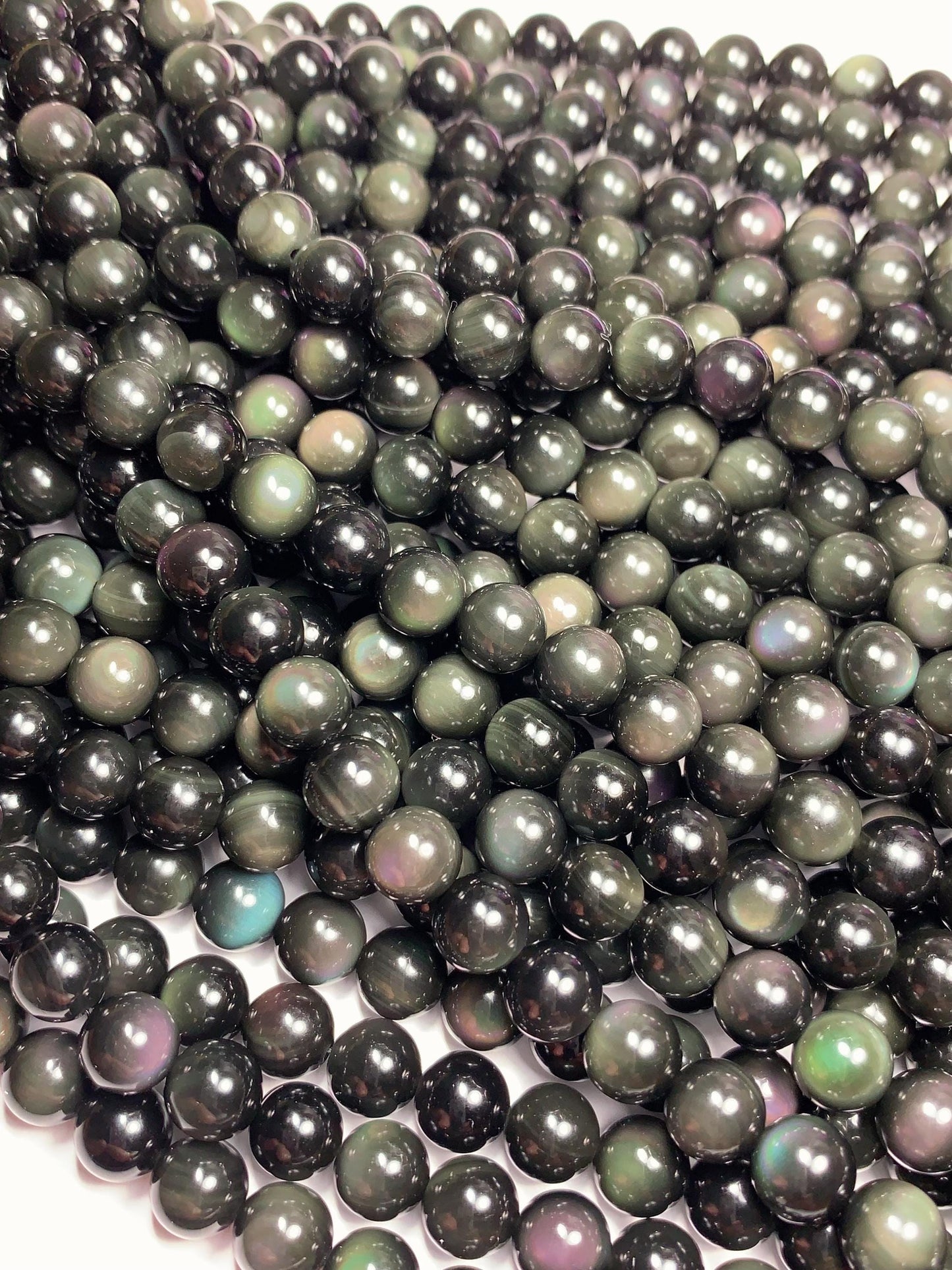 AAA+ Rainbow Natural Obsidian Smooth Round Bead Strand 15.5" Gemstone 6mm 8mm 10mm 18mm