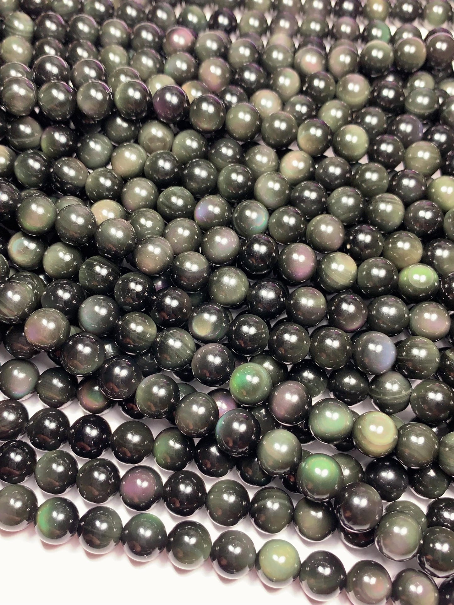 AAA+ Rainbow Natural Obsidian Smooth Round Bead Strand 15.5" Gemstone 6mm 8mm 10mm 18mm