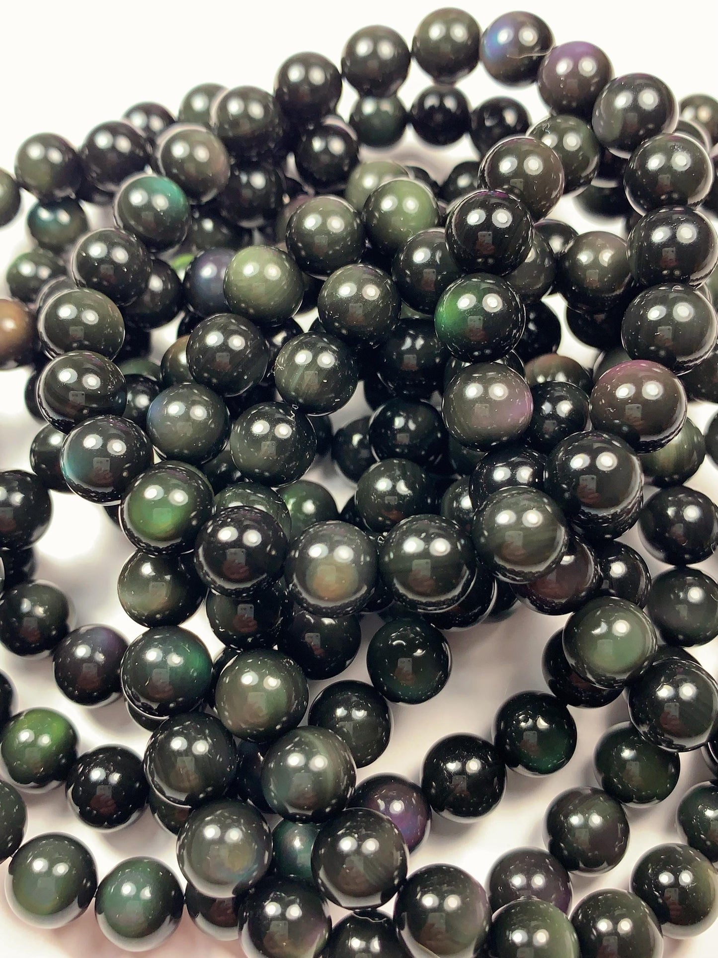 AAA Natural Rainbow Obsidian Smooth Beads Stretch Bracelet Gemstone 8mm 10mm 12mm 14mm 16mm 18mm 20mm