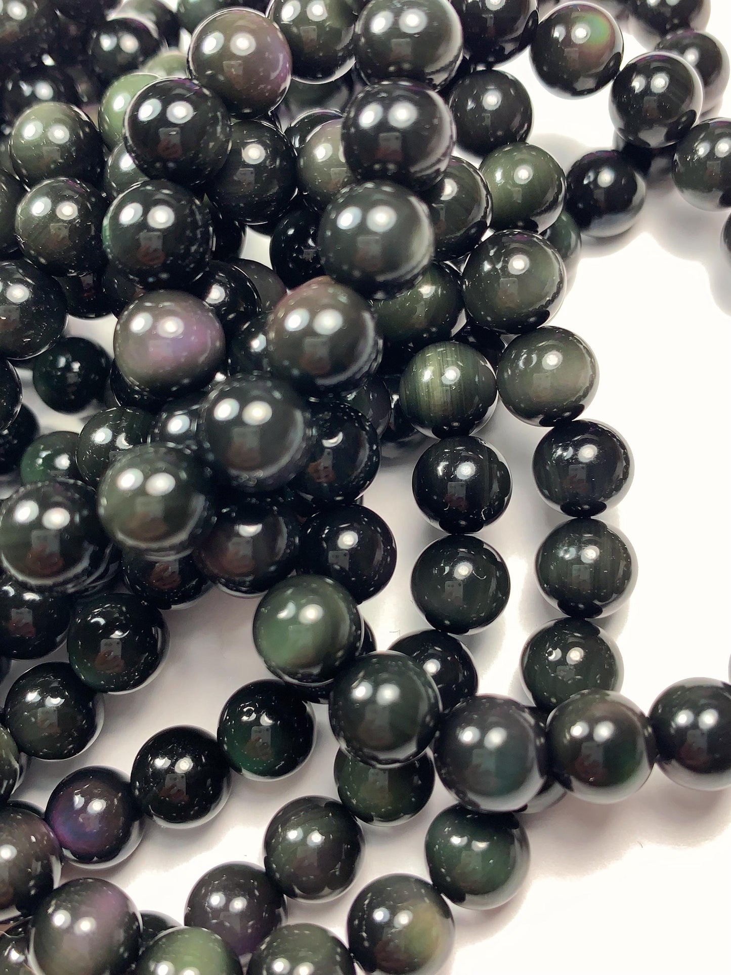 AAA Natural Rainbow Obsidian Smooth Beads Stretch Bracelet Gemstone 8mm 10mm 12mm 14mm 16mm 18mm 20mm