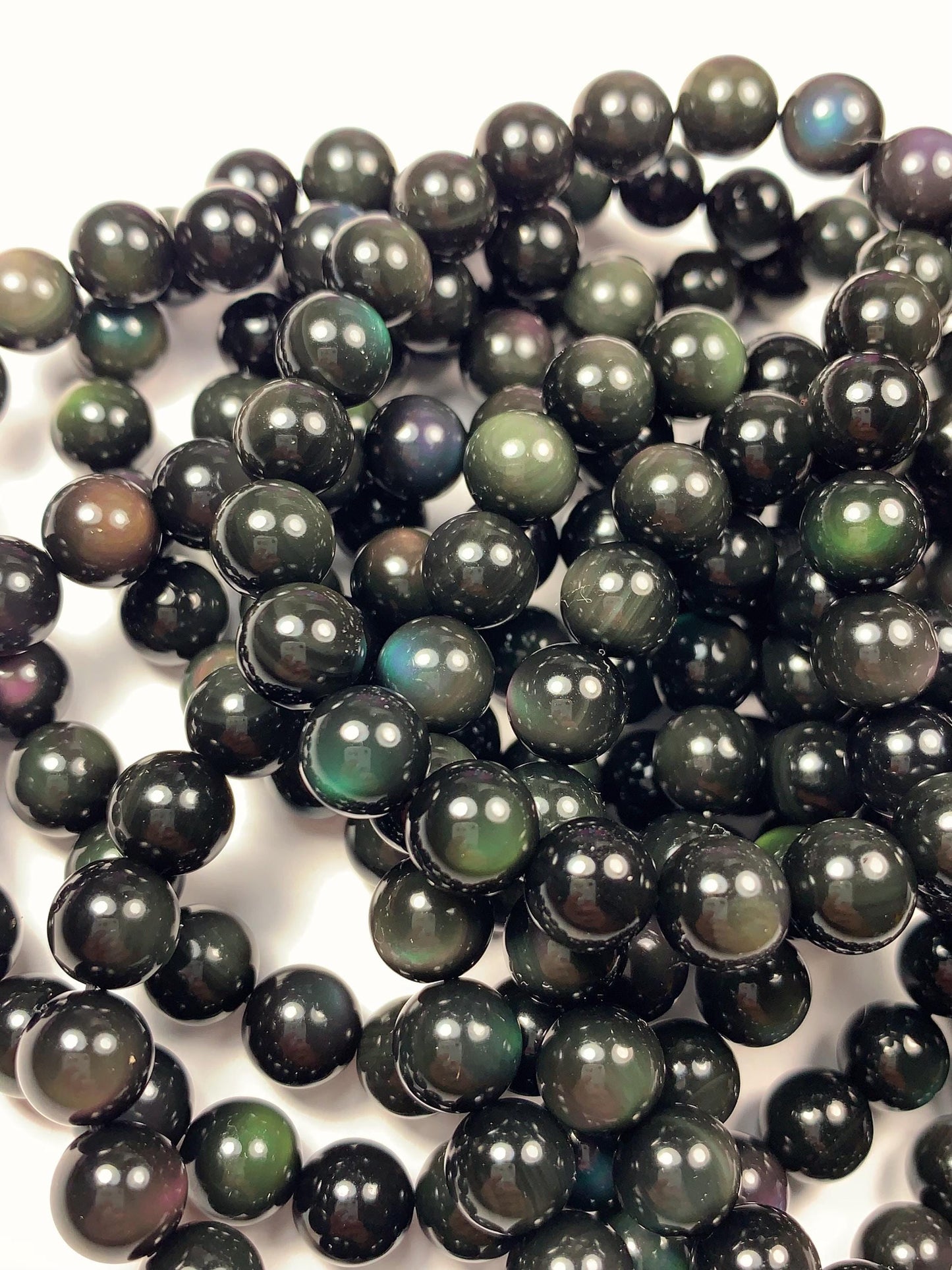 AAA Natural Rainbow Obsidian Smooth Beads Stretch Bracelet Gemstone 8mm 10mm 12mm 14mm 16mm 18mm 20mm