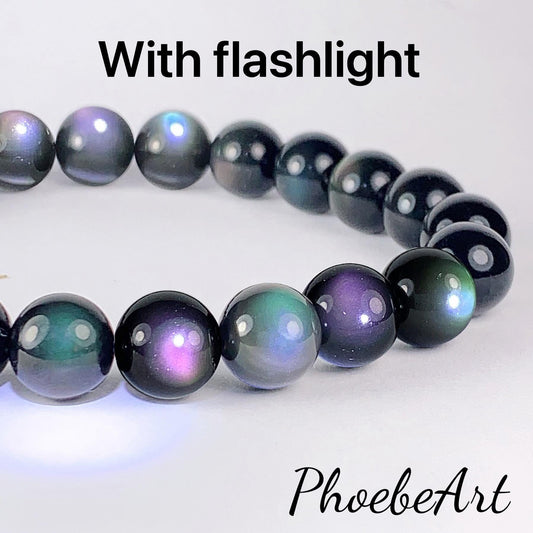 AAA Natural Rainbow Obsidian Smooth Beads Stretch Bracelet Gemstone 8mm 10mm 12mm 14mm 16mm 18mm 20mm