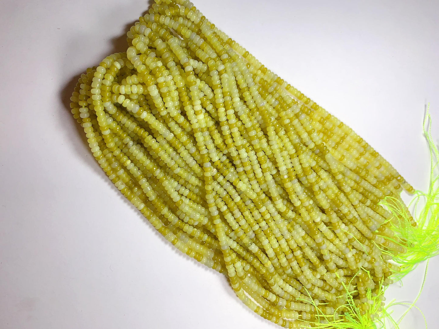 2x4mm Genuine Natural Lemon Serpentine Jade Smooth Rondelle Beads 15" Strand