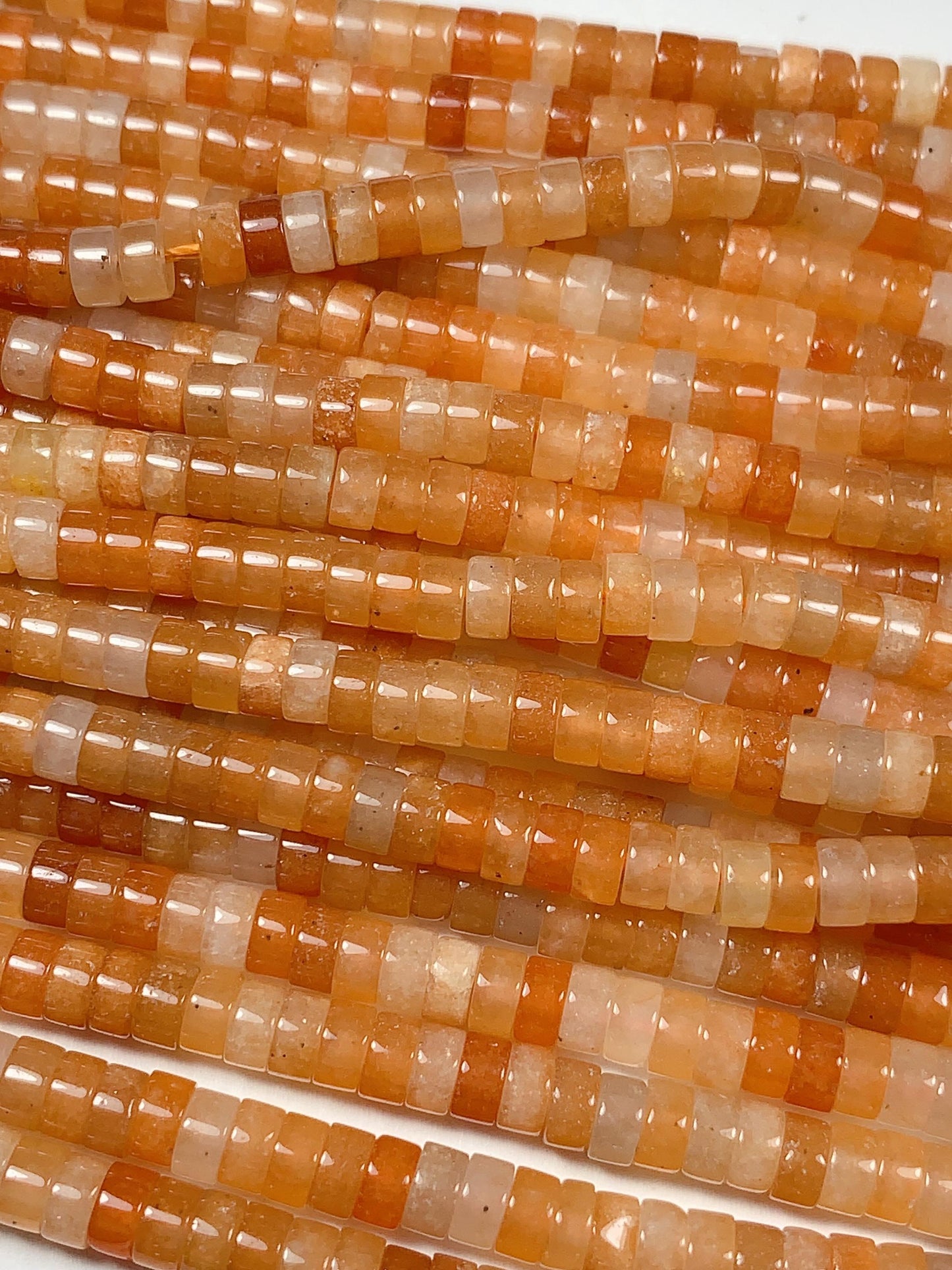 2x4mm Orange Red Aventurine Heishi Disc Beads: Natural Gemstone Strand 15"