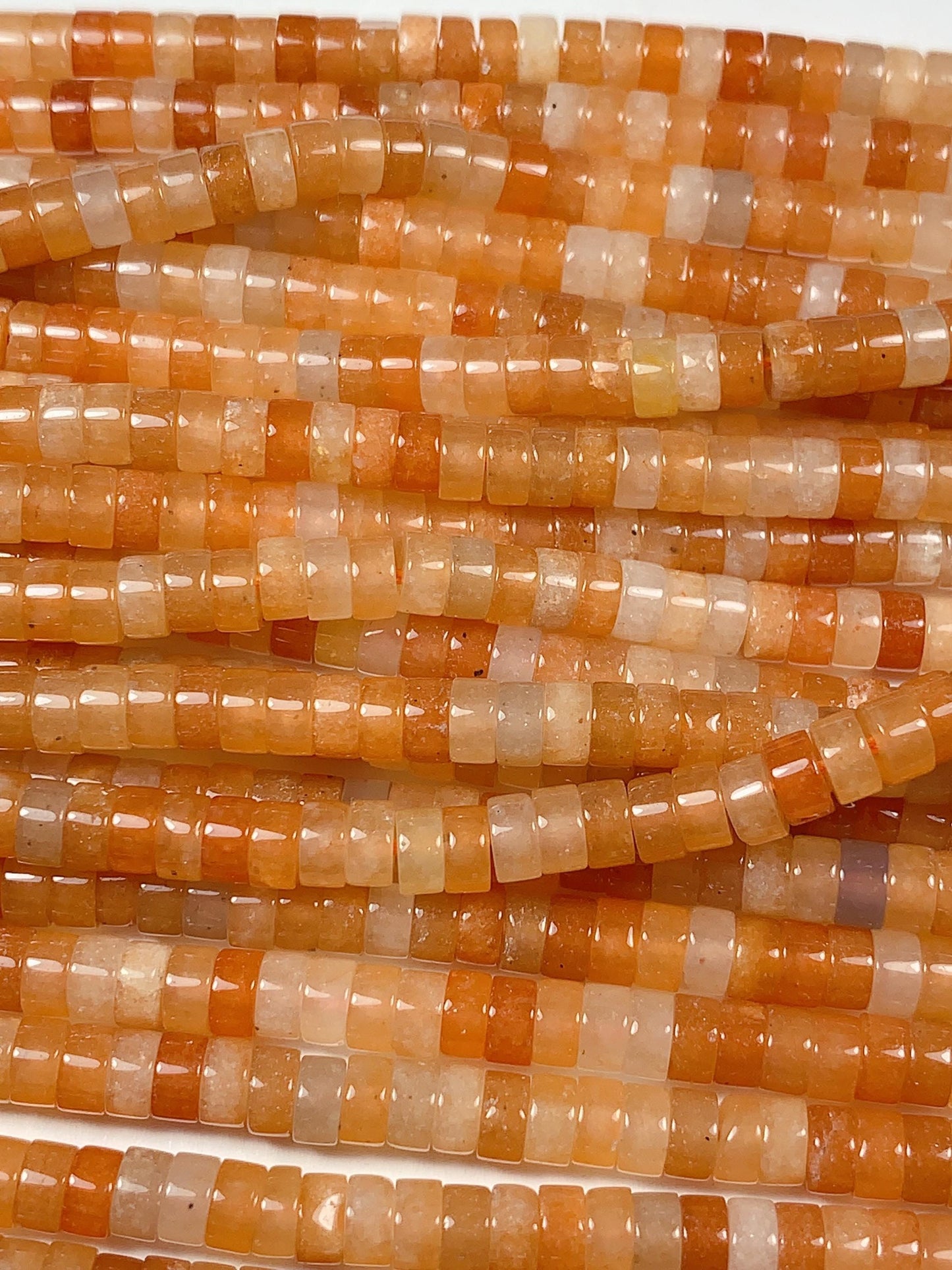 2x4mm Orange Red Aventurine Heishi Disc Beads: Natural Gemstone Strand 15"