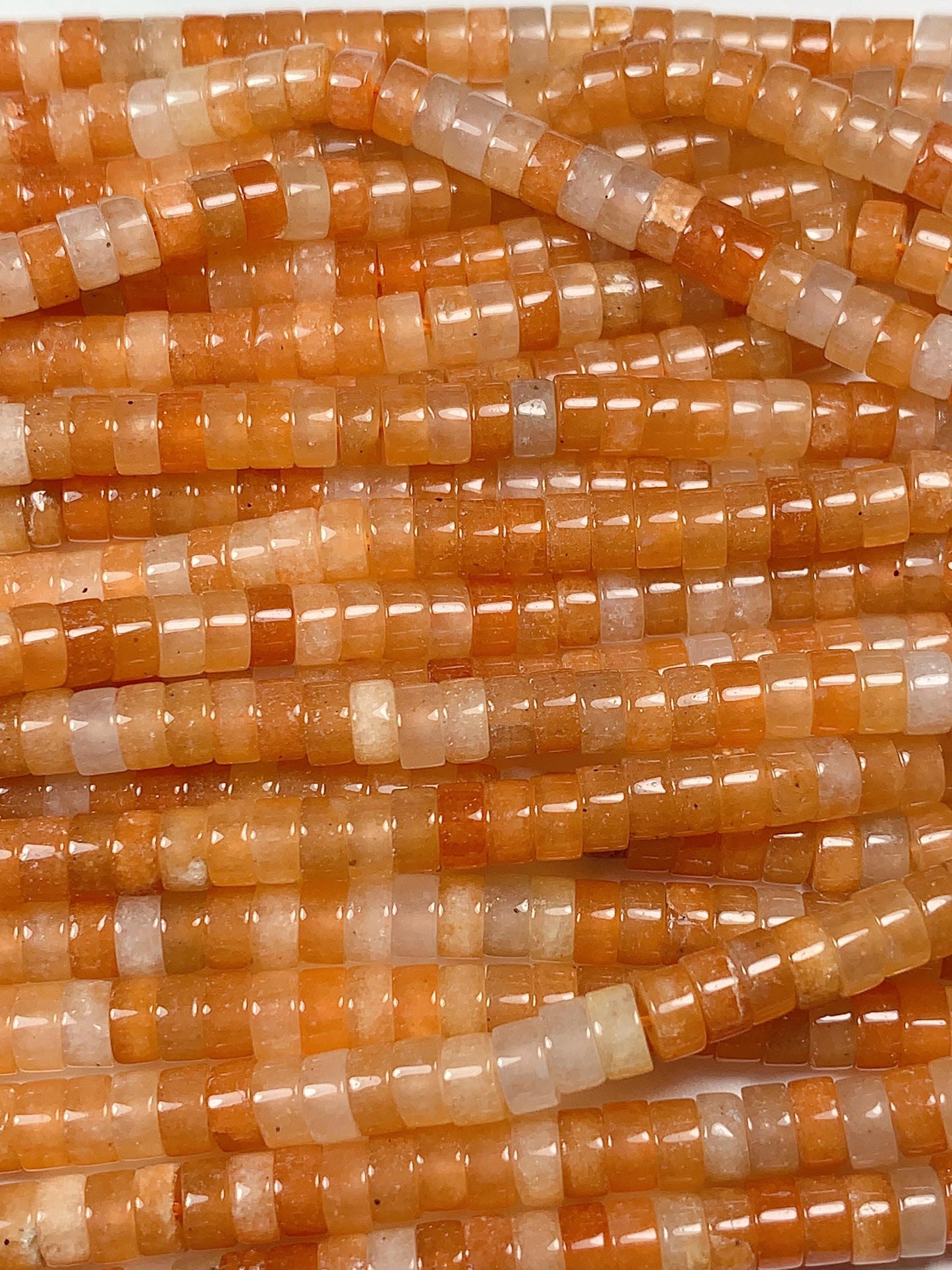2x4mm Orange Red Aventurine Heishi Disc Beads: Natural Gemstone Strand 15"