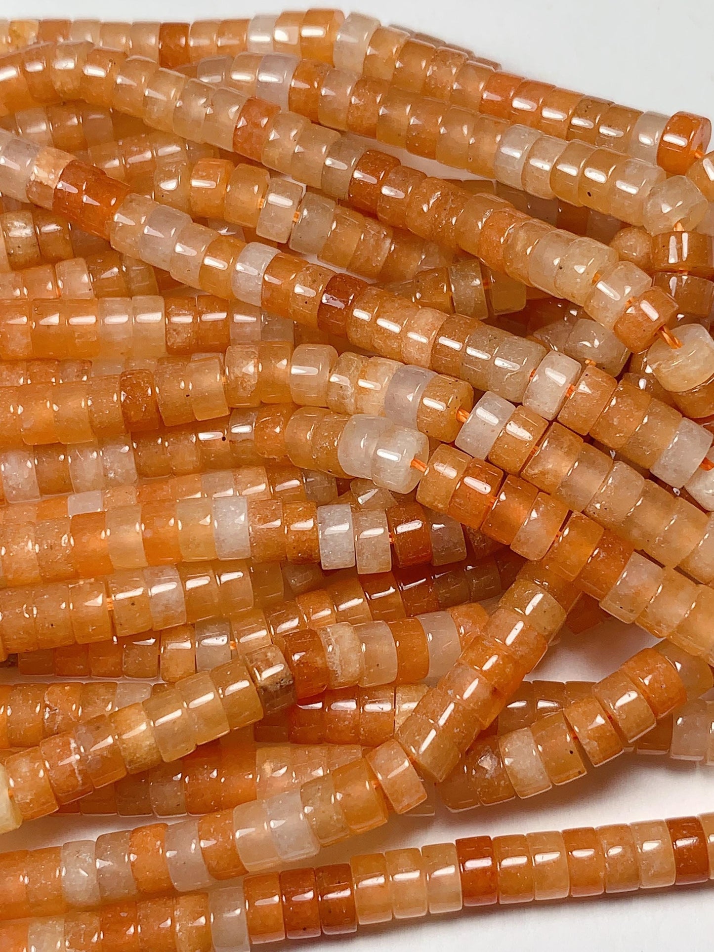 2x4mm Orange Red Aventurine Heishi Disc Beads: Natural Gemstone Strand 15"