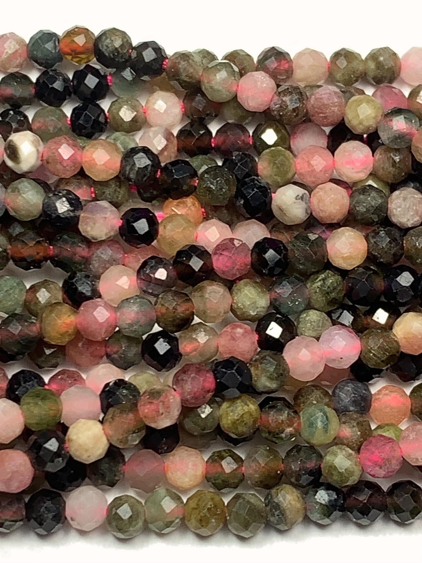 3mm Genuine Natural Black Green Pink Orange Rainbow Tourmaline Faceted Round Beads 15.5" Strand PA20251036