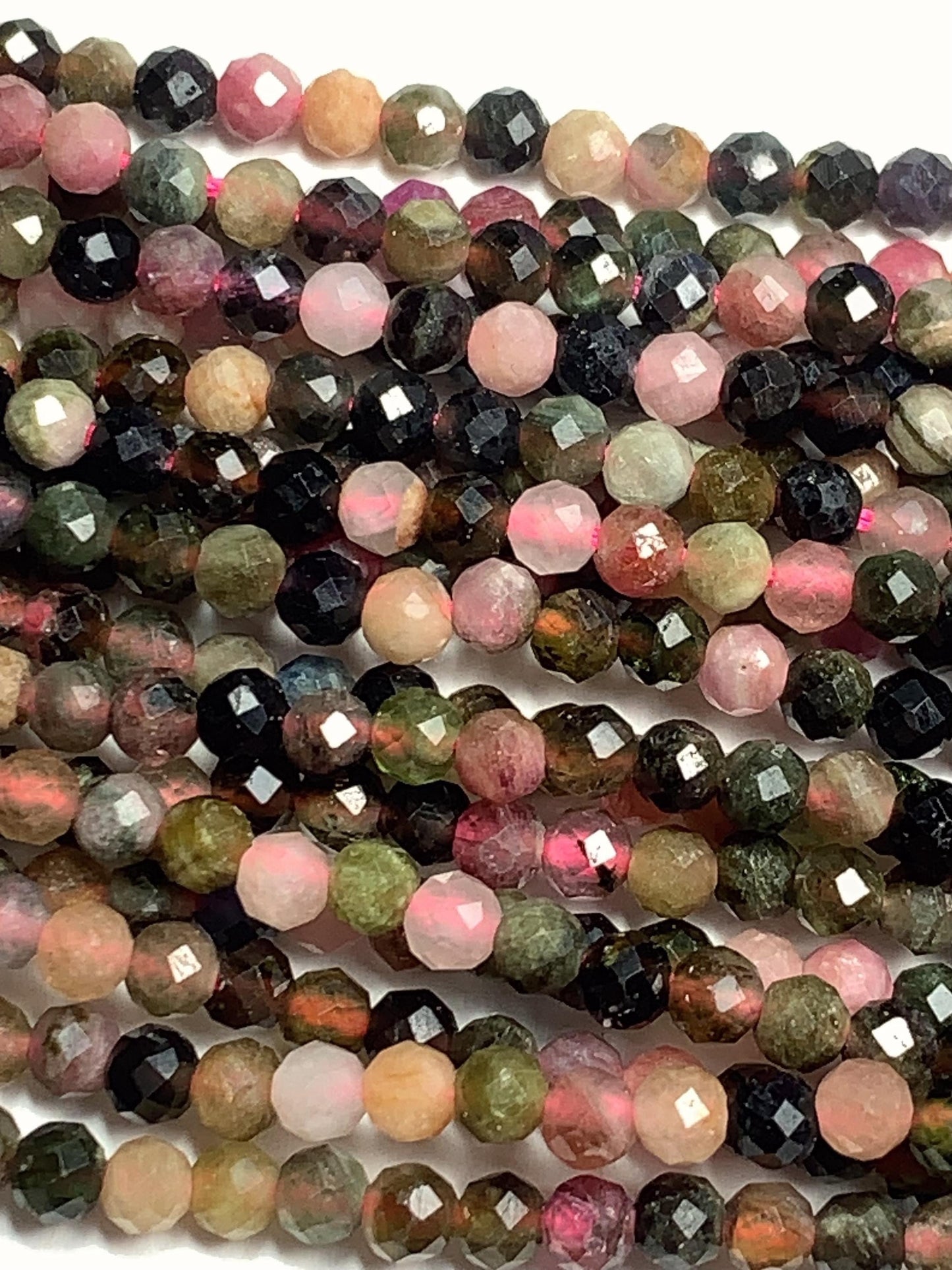 3mm Genuine Natural Black Green Pink Orange Rainbow Tourmaline Faceted Round Beads 15.5" Strand PA20251036