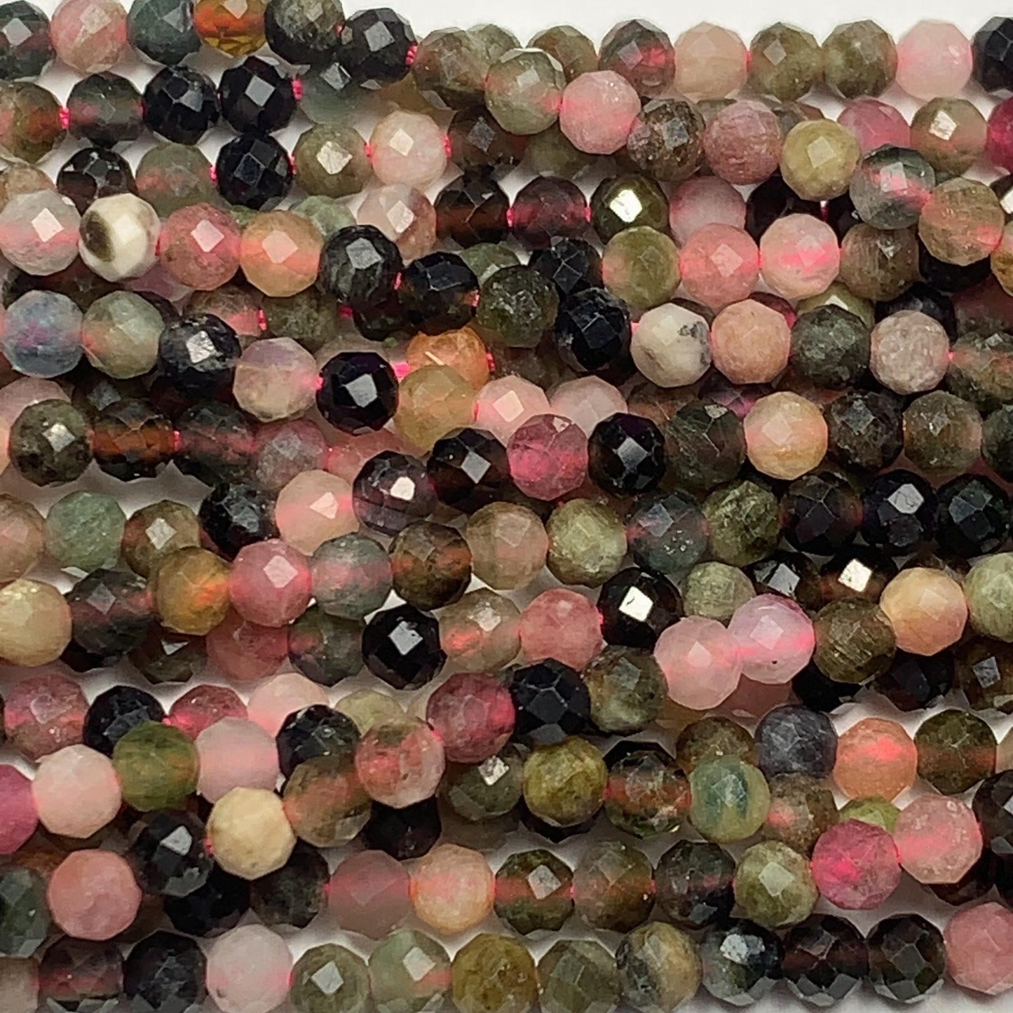 3mm Genuine Natural Black Green Pink Orange Rainbow Tourmaline Faceted Round Beads 15.5" Strand PA20251036