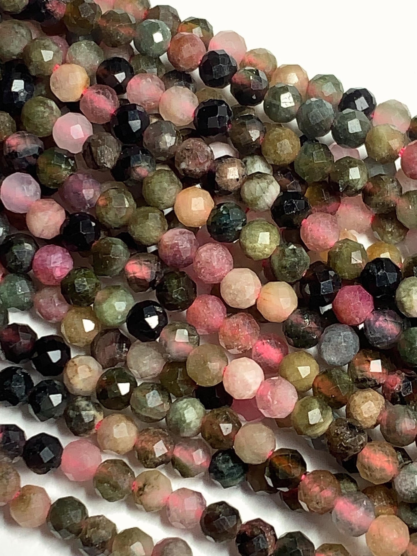 3mm Genuine Natural Black Green Pink Orange Rainbow Tourmaline Faceted Round Beads 15.5" Strand PA20251036