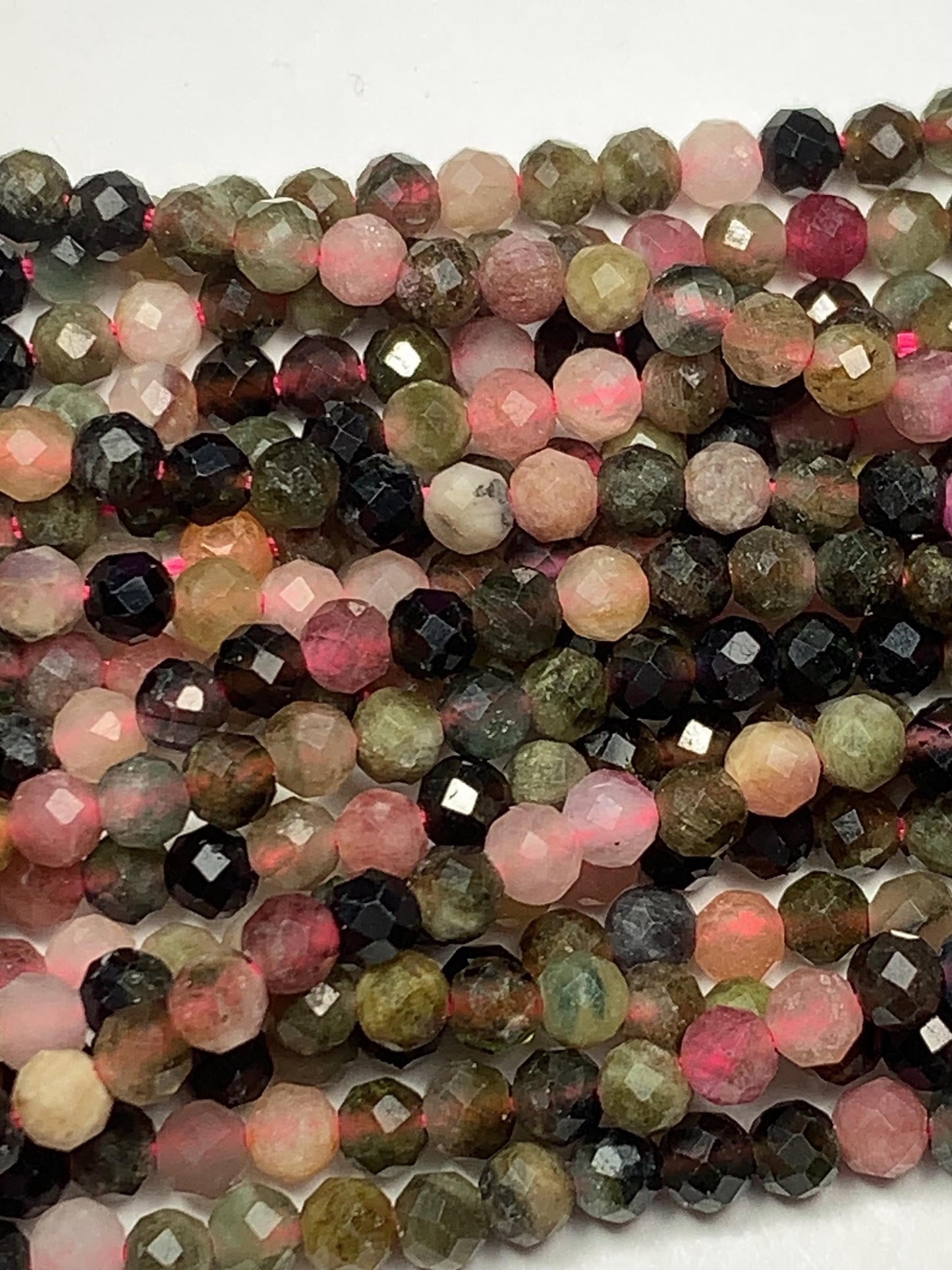 3mm Genuine Natural Black Green Pink Orange Rainbow Tourmaline Faceted Round Beads 15.5" Strand PA20251036