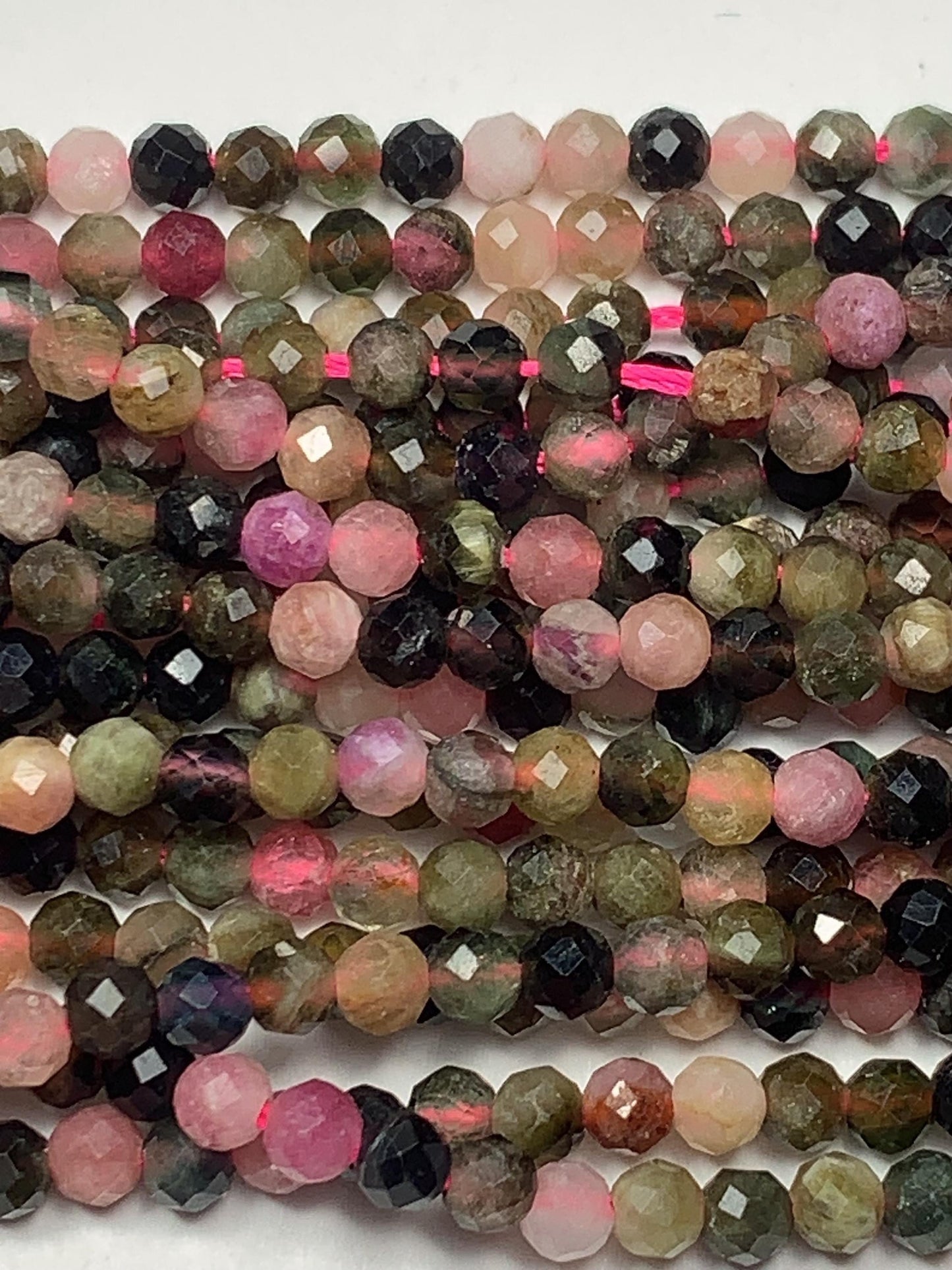 3mm Genuine Natural Black Green Pink Orange Rainbow Tourmaline Faceted Round Beads 15.5" Strand PA20251036
