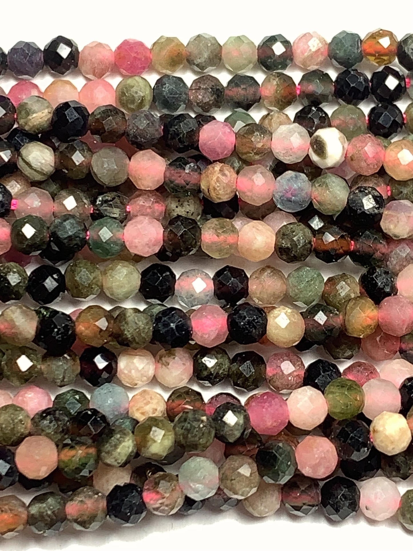3mm Genuine Natural Black Green Pink Orange Rainbow Tourmaline Faceted Round Beads 15.5" Strand PA20251036