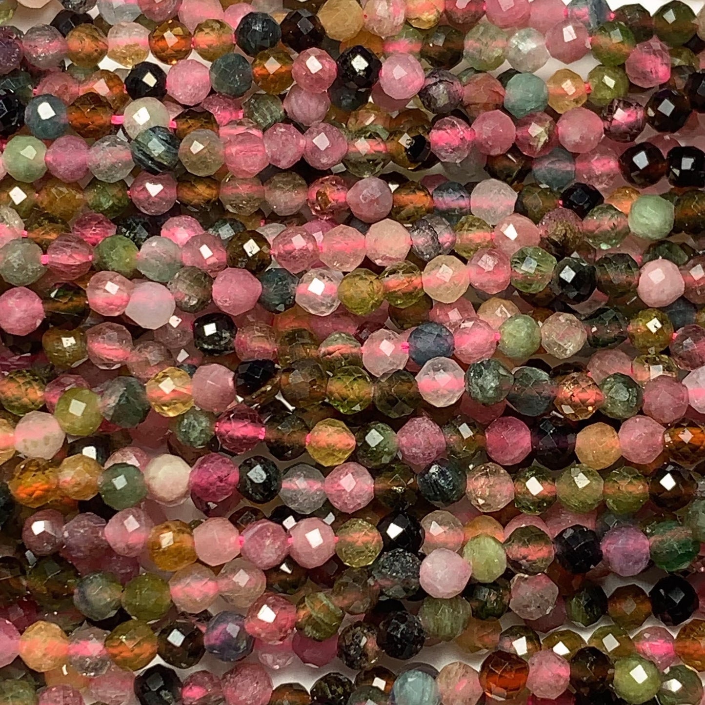 2.9mm Genuine Natural Black Green Pink Orange Rainbow Tourmaline Faceted Round Beads 15.5" Strand PA20251035