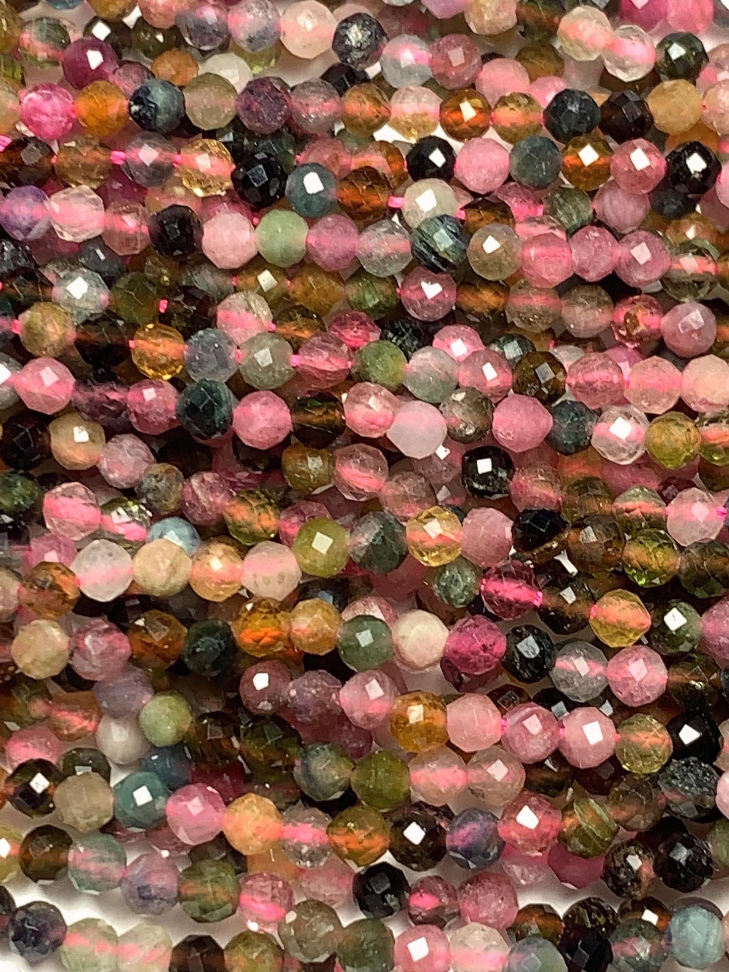 2.9mm Genuine Natural Black Green Pink Orange Rainbow Tourmaline Faceted Round Beads 15.5" Strand PA20251035