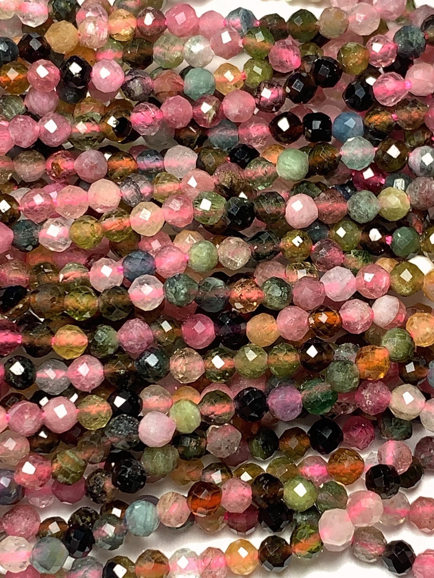 2.9mm Genuine Natural Black Green Pink Orange Rainbow Tourmaline Faceted Round Beads 15.5" Strand PA20251035