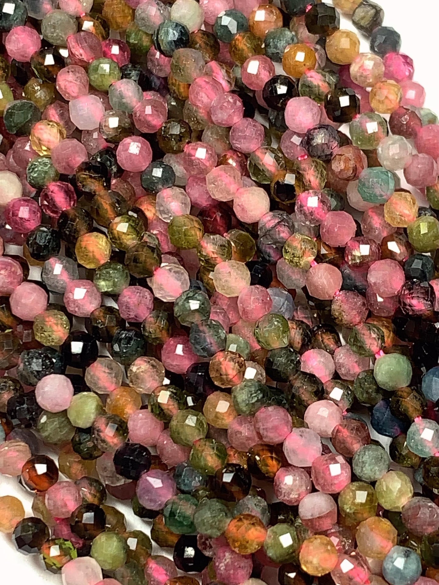 2.9mm Genuine Natural Black Green Pink Orange Rainbow Tourmaline Faceted Round Beads 15.5" Strand PA20251035