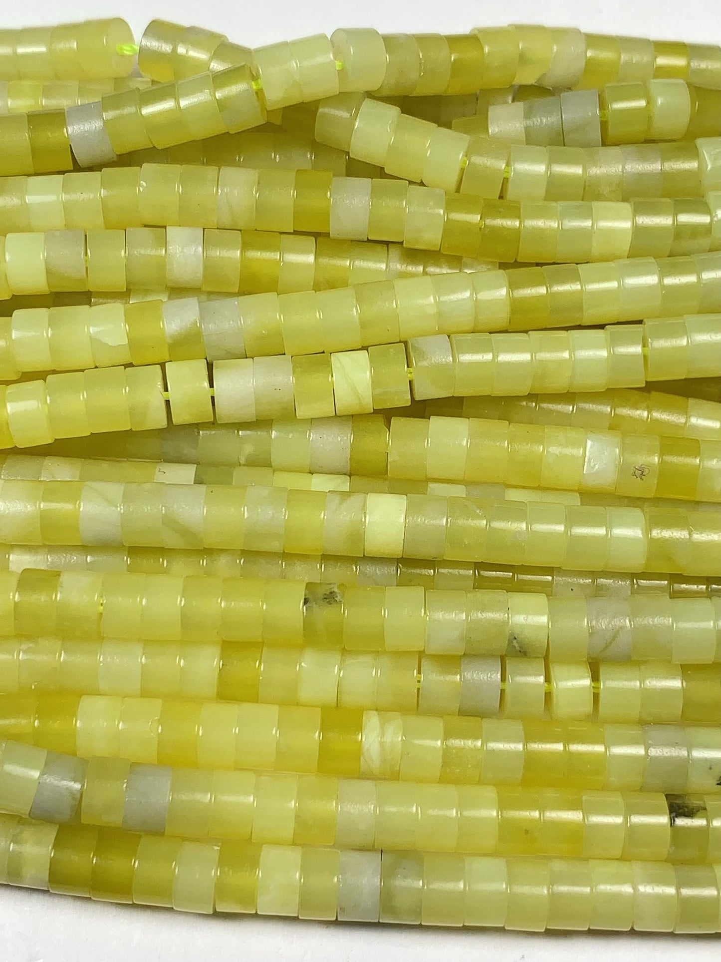 2x4mm Lemon Yellow Jade Heishi Disc Beads 15" Strand