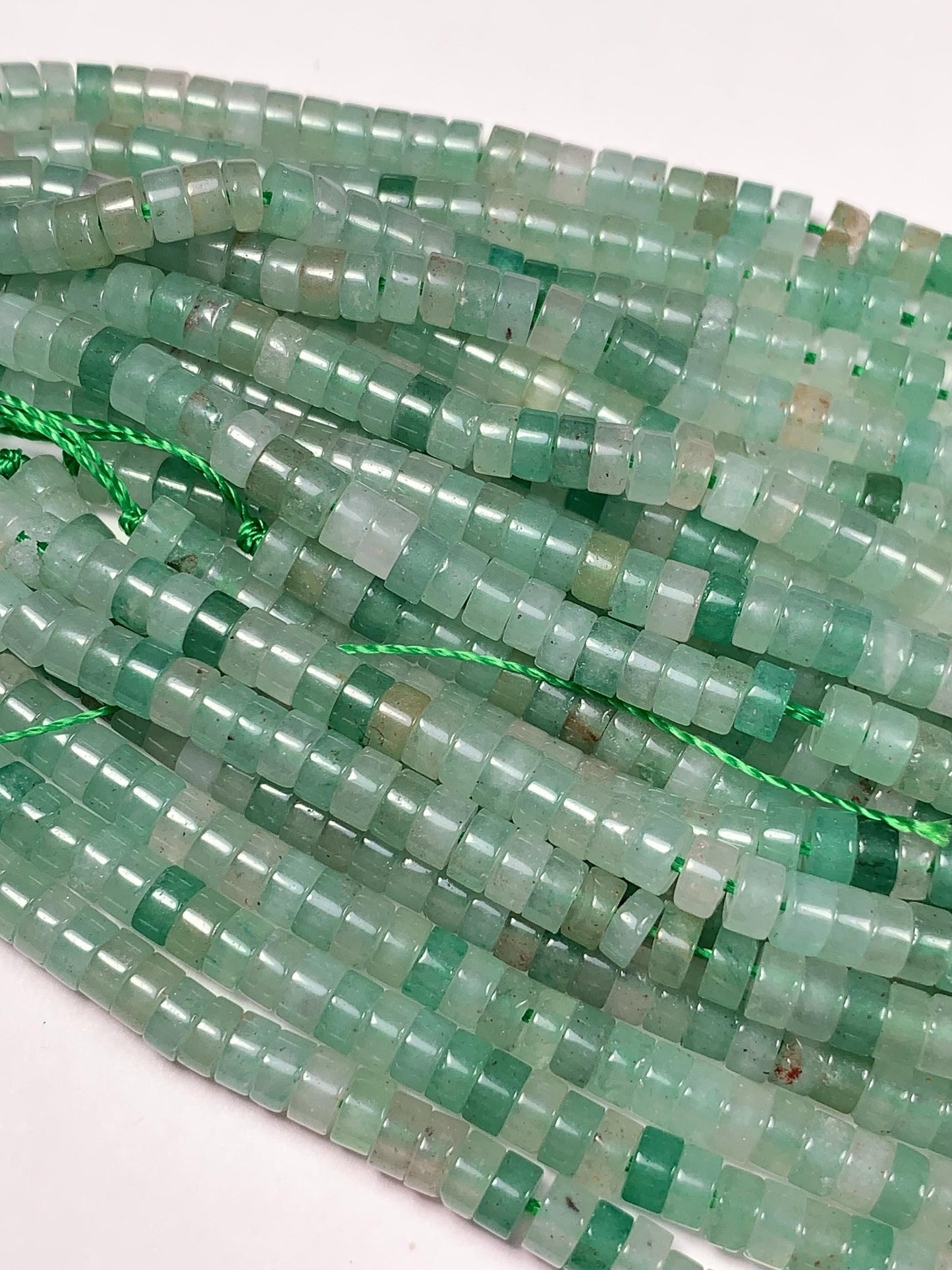 2x4mm Natural Green Aventurine Heishi Disc Beads 15 Strand Lustrous Translucent
