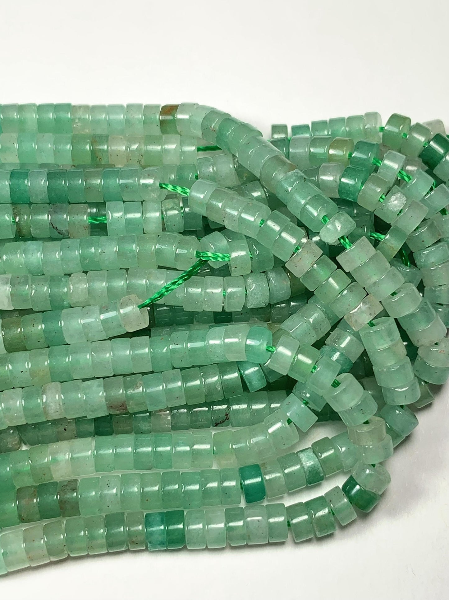 2x4mm Natural Green Aventurine Heishi Disc Beads 15 Strand Lustrous Translucent