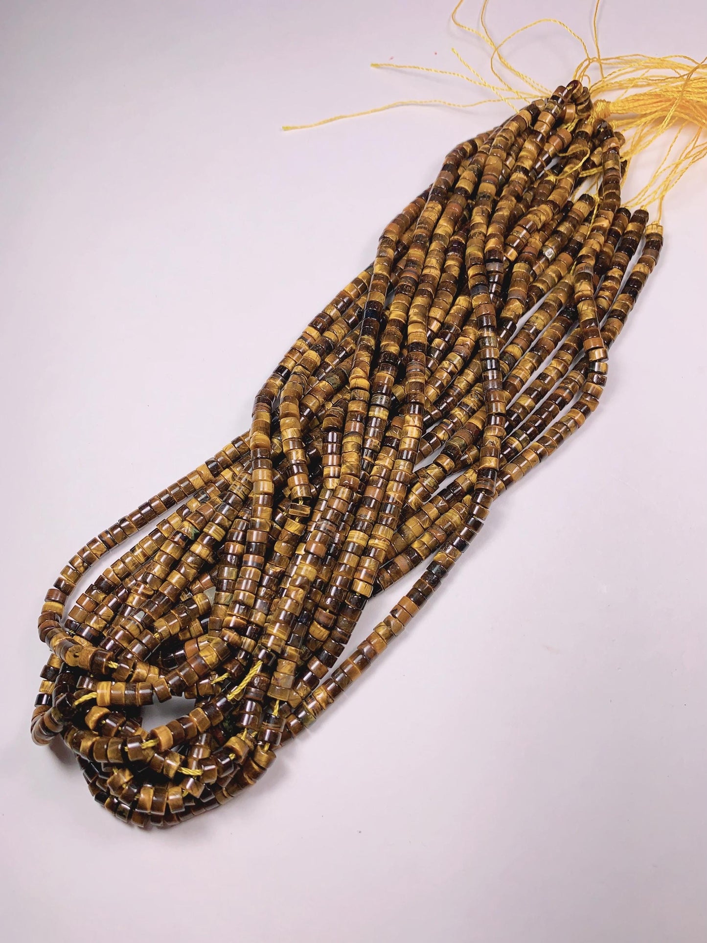 2x4mm Natural Yellow Gold Tiger Eyes Heishi Disc Beads Gemstone Strand 15"
