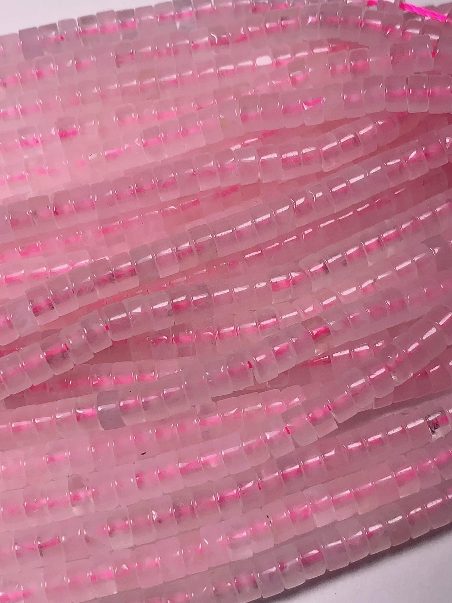 2x4mm Natural Translucent Light Pink Madagascar Rose Quartz Heishi Disc Beads 15 Strand