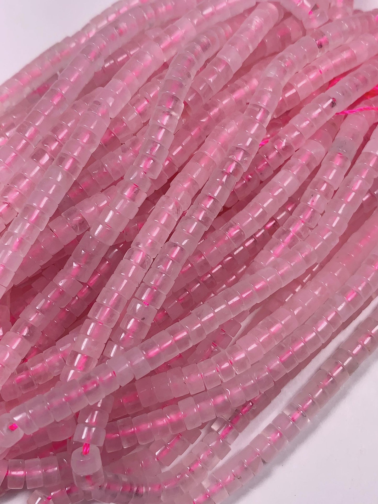 2x4mm Natural Translucent Light Pink Madagascar Rose Quartz Heishi Disc Beads 15 Strand