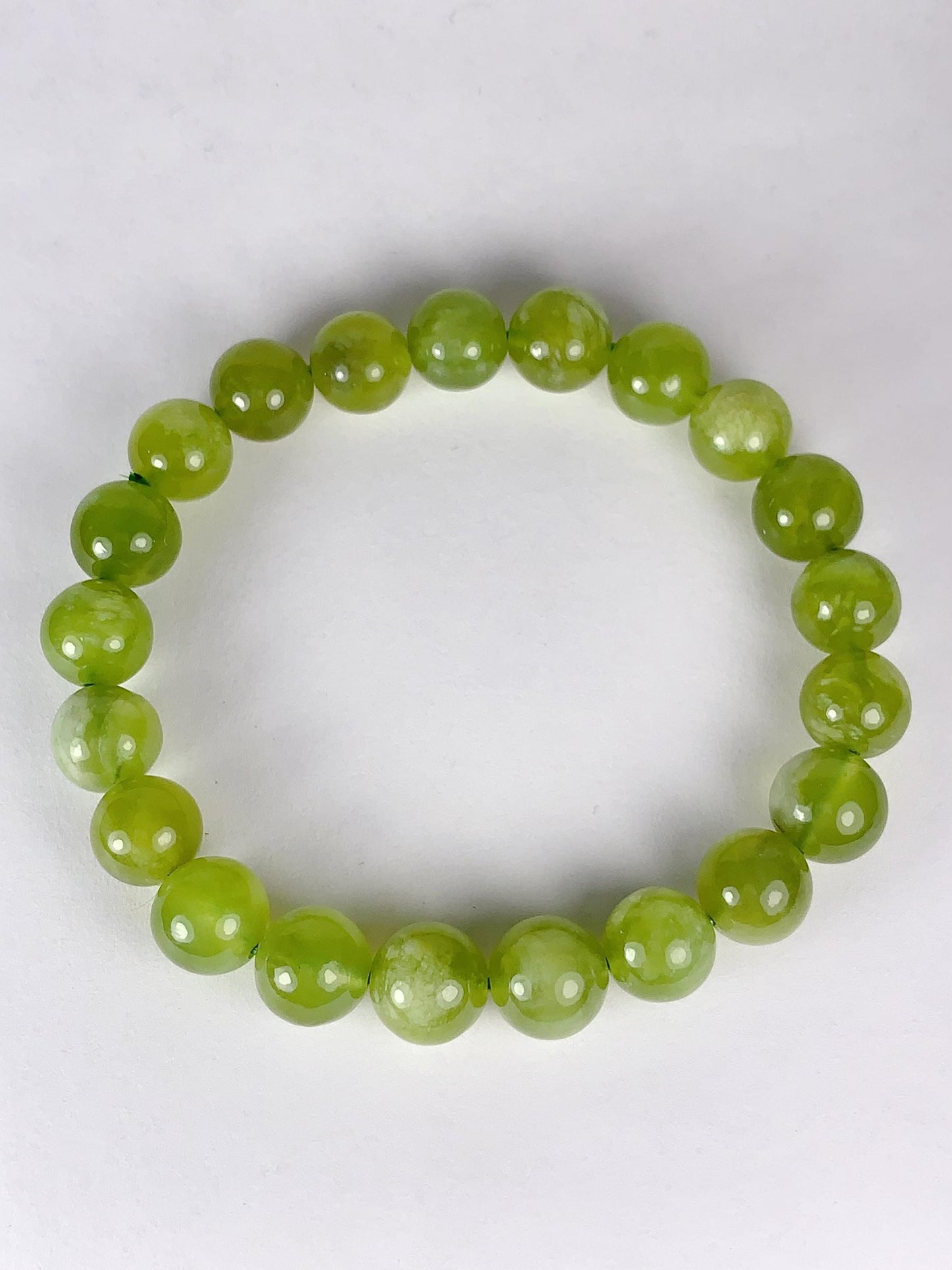 No Dyed Natural Translucent Green Serpentine Jade Stretch Bracelet Beads Gemstone