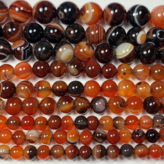Red & Black Striped Agate Beads: Natural Gemstone Strand (15.5")