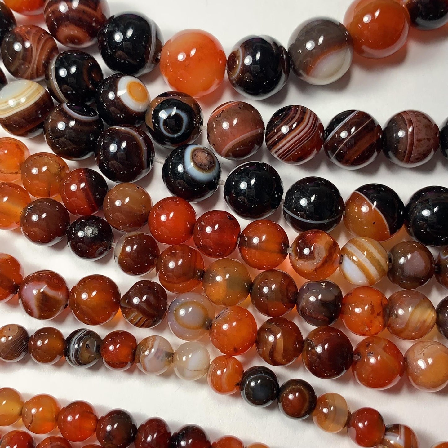 Red & Black Striped Agate Beads: Natural Gemstone Strand (15.5")