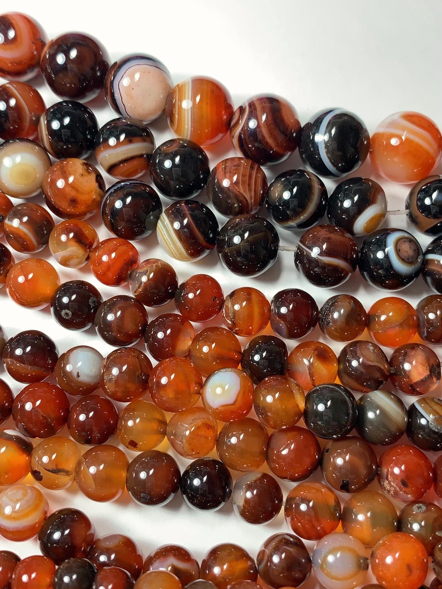 Red & Black Striped Agate Beads: Natural Gemstone Strand (15.5")