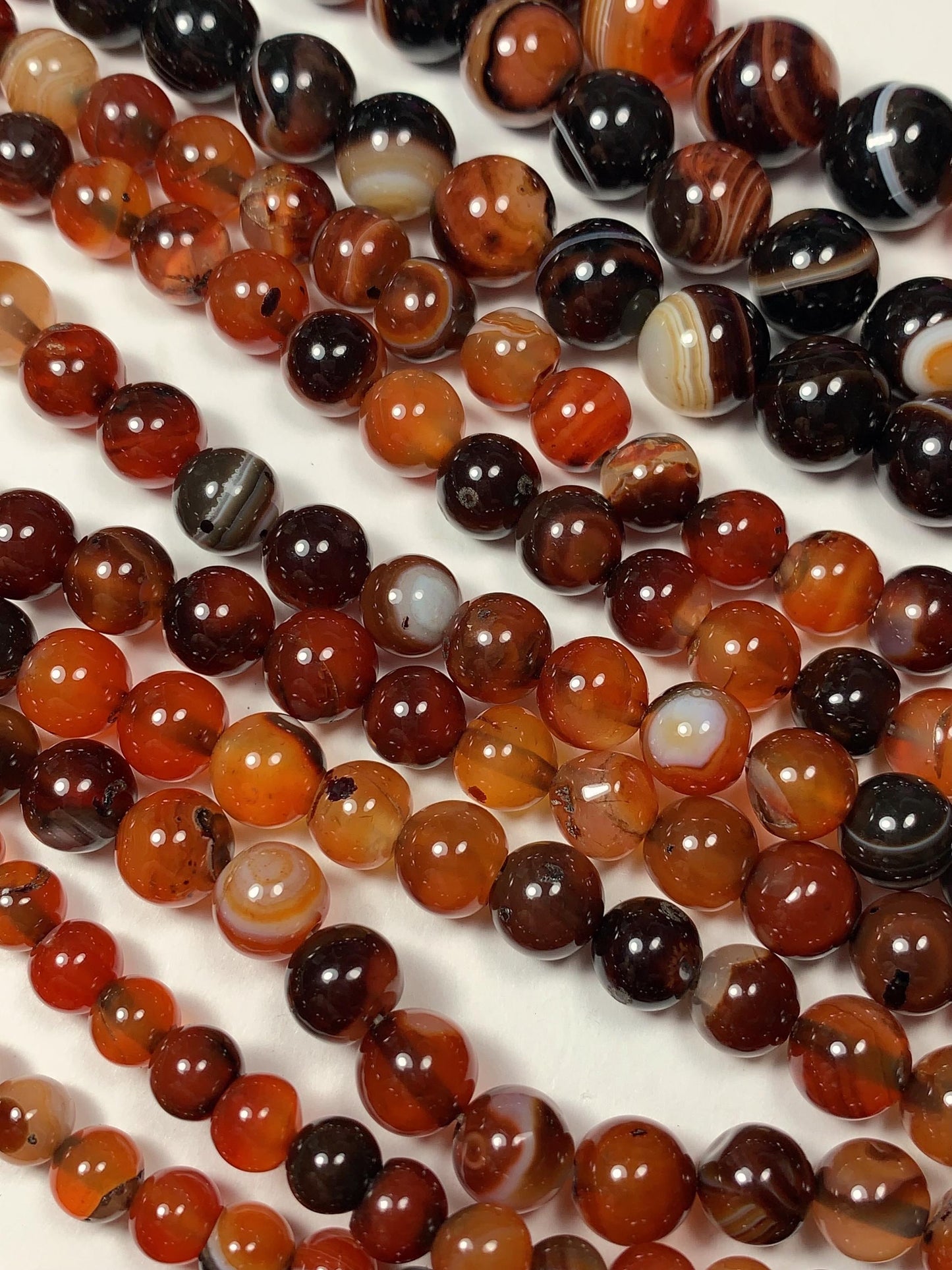 Red & Black Striped Agate Beads: Natural Gemstone Strand (15.5")