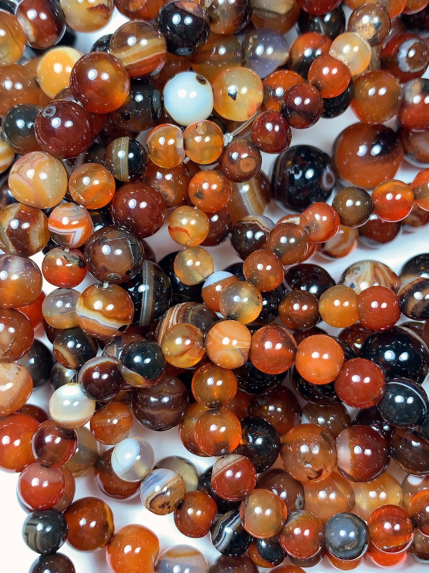 Red & Black Striped Agate Beads: Natural Gemstone Strand (15.5")