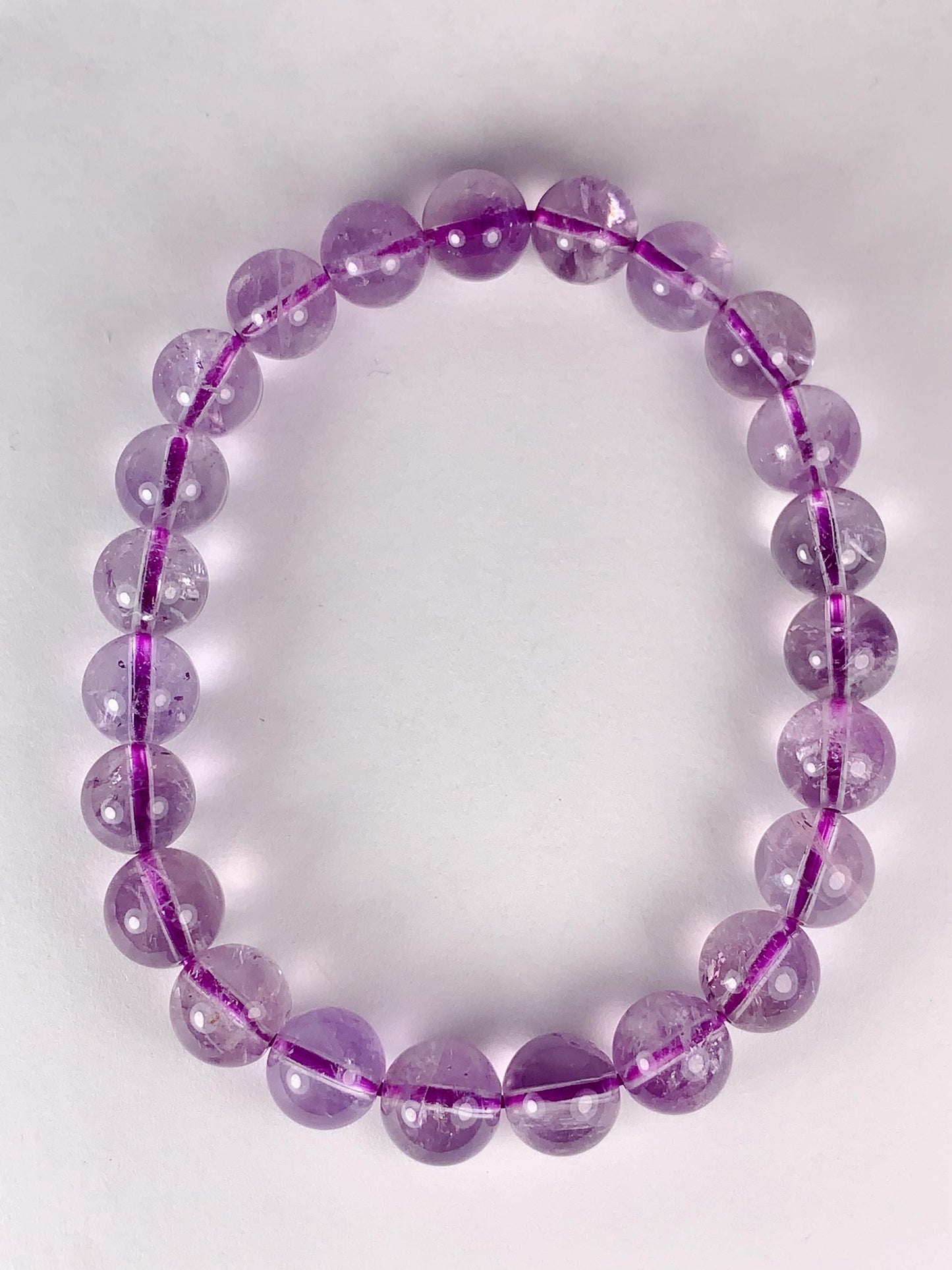 Natural Light  Purple Lavender Clear Ice cracks Amethyst Smooth Round Stretch Bracelet 8mm