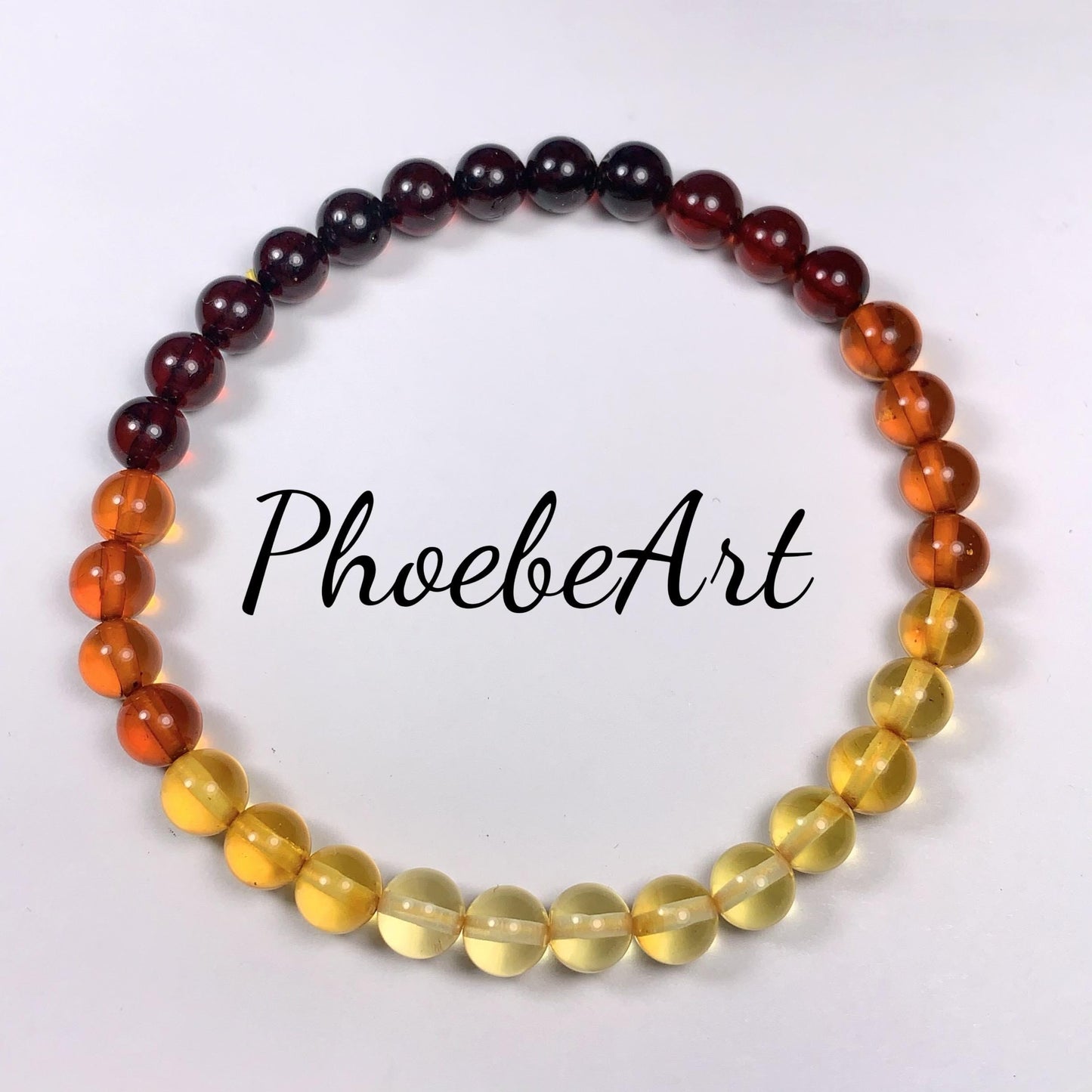 Natural Amber Smooth Round Bead Bracelet: Yellow Gold Orange Brown, 6mm