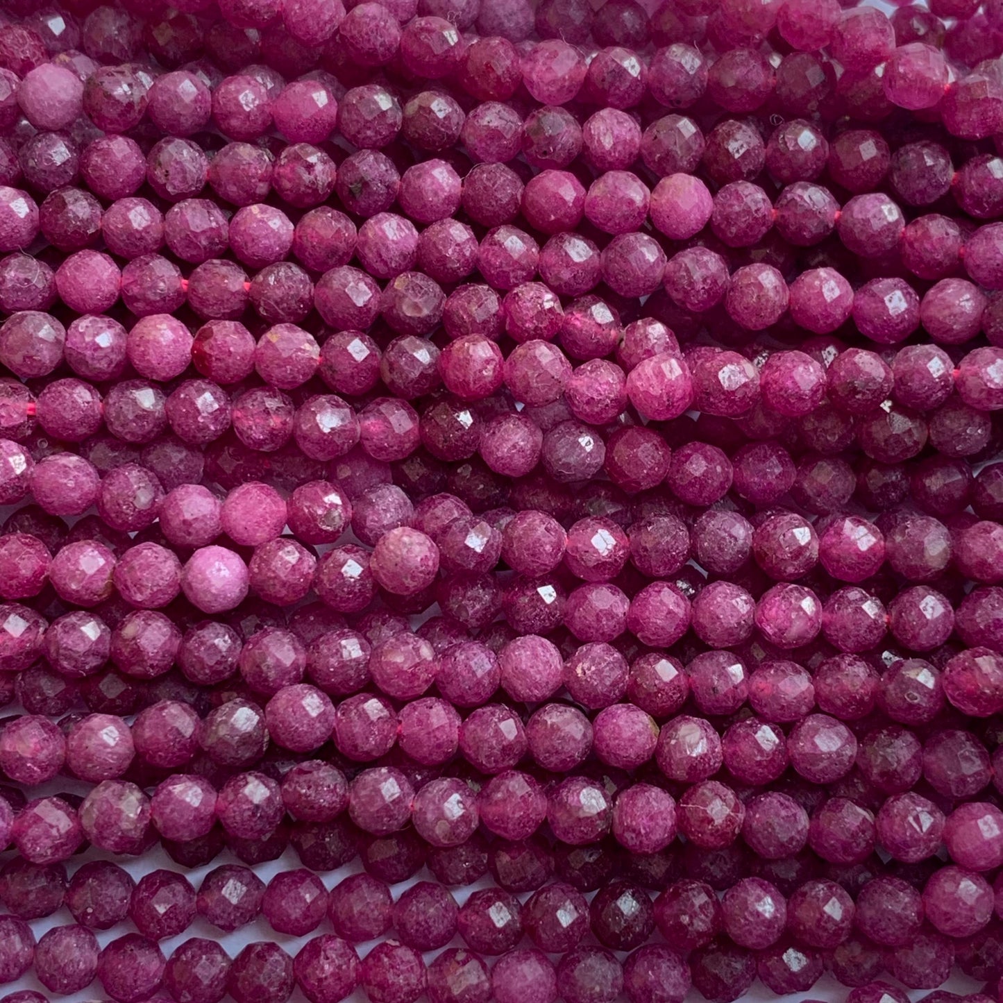 Grade AA Natural Purple Red Ruby Faceted Round Beads - 15.5" Strand