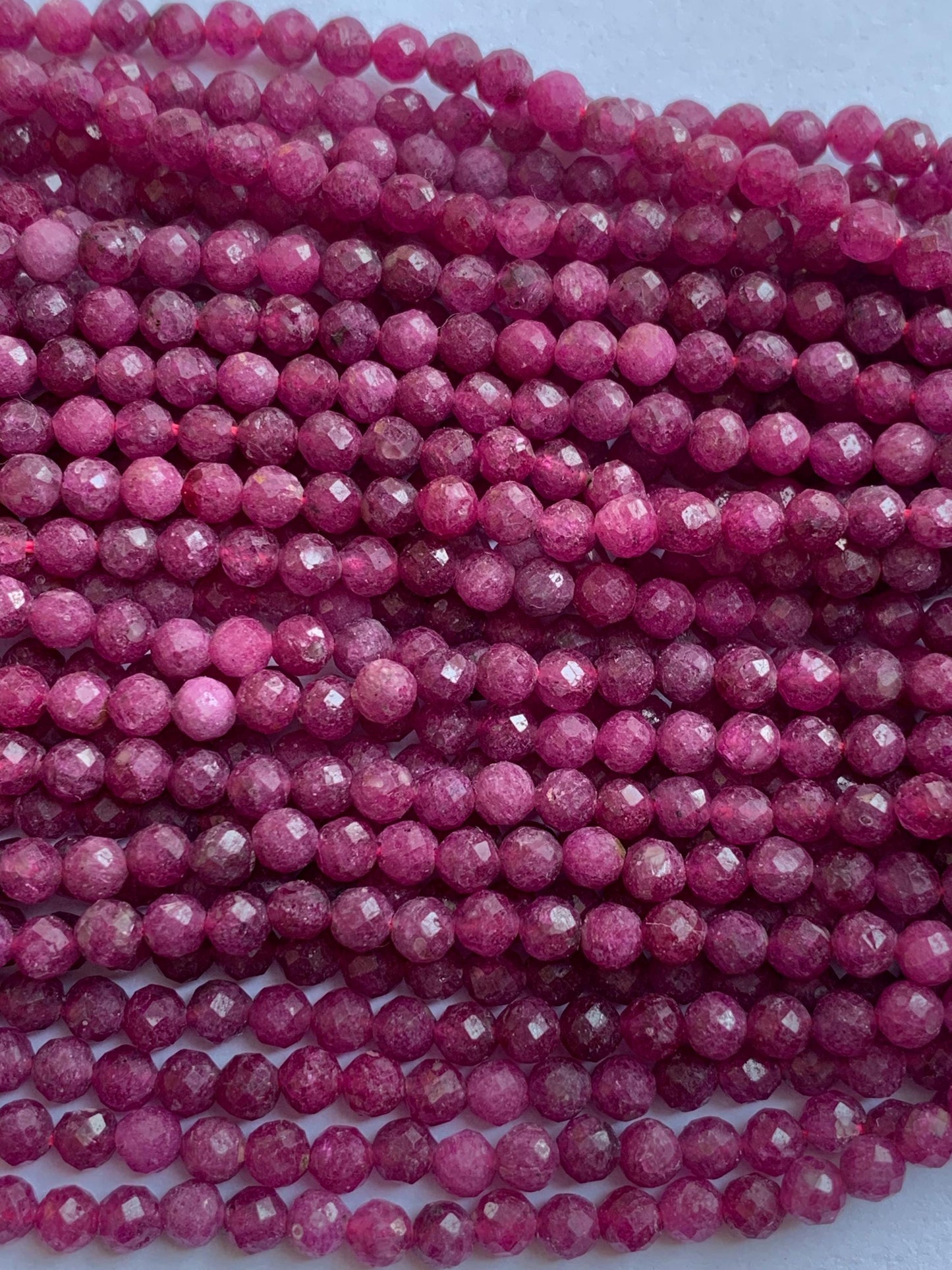 Grade AA Natural Purple Red Ruby Faceted Round Beads - 15.5" Strand