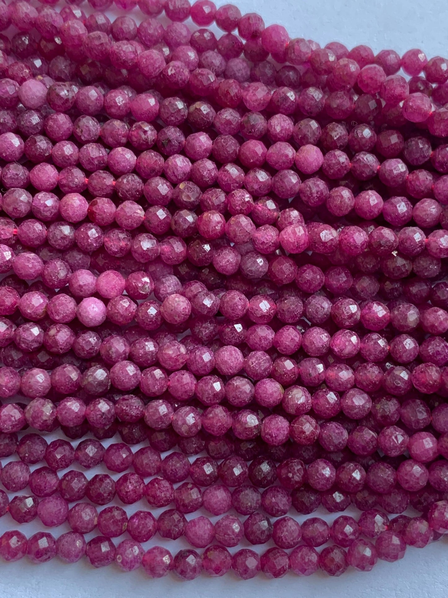 Grade AA Natural Purple Red Ruby Faceted Round Beads - 15.5" Strand